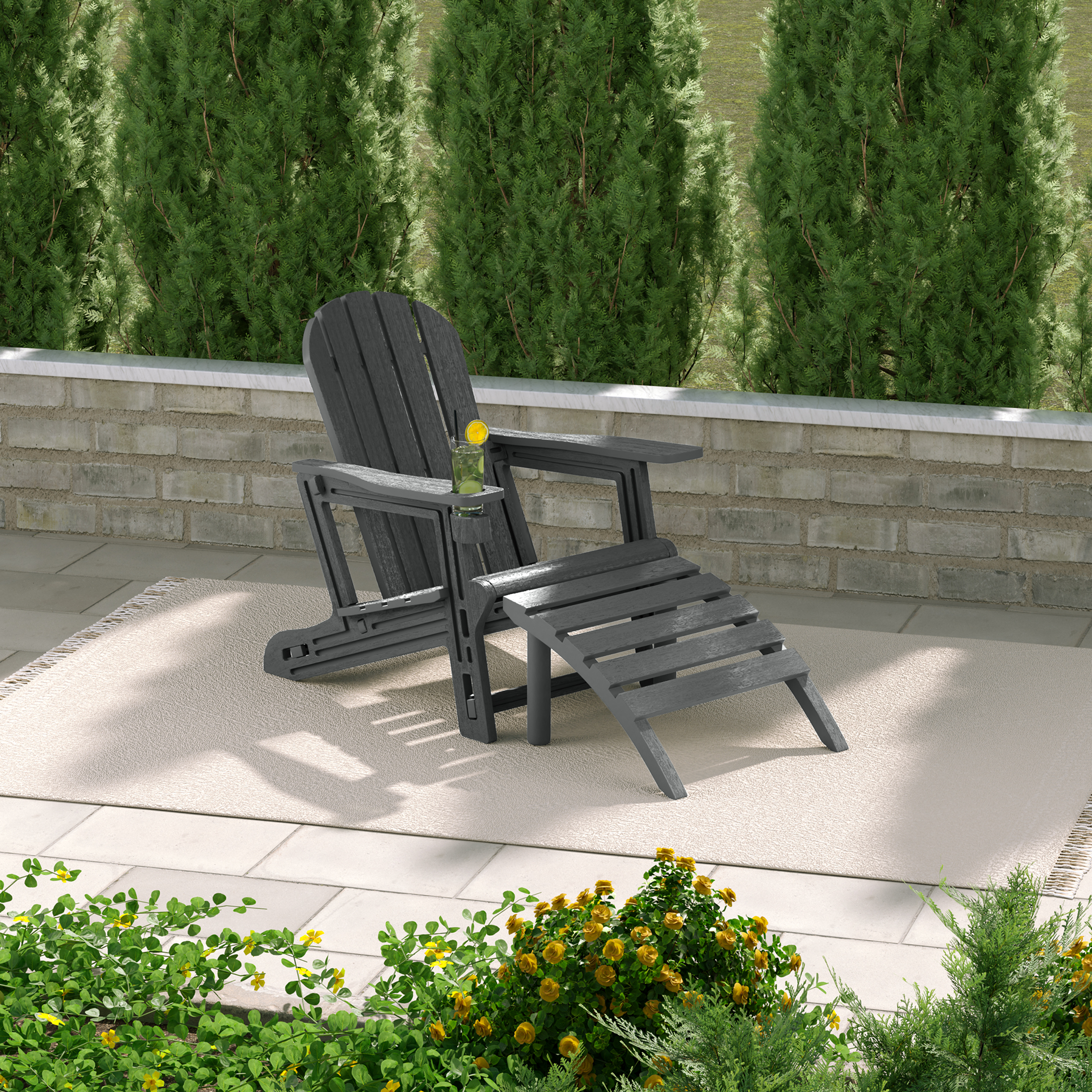 thumbnail video image 2 of WestinTrends Azura No-Tools Outdoor HDPE Patio Adirondack Chair with Patio Ottoman, White, 2 of 15