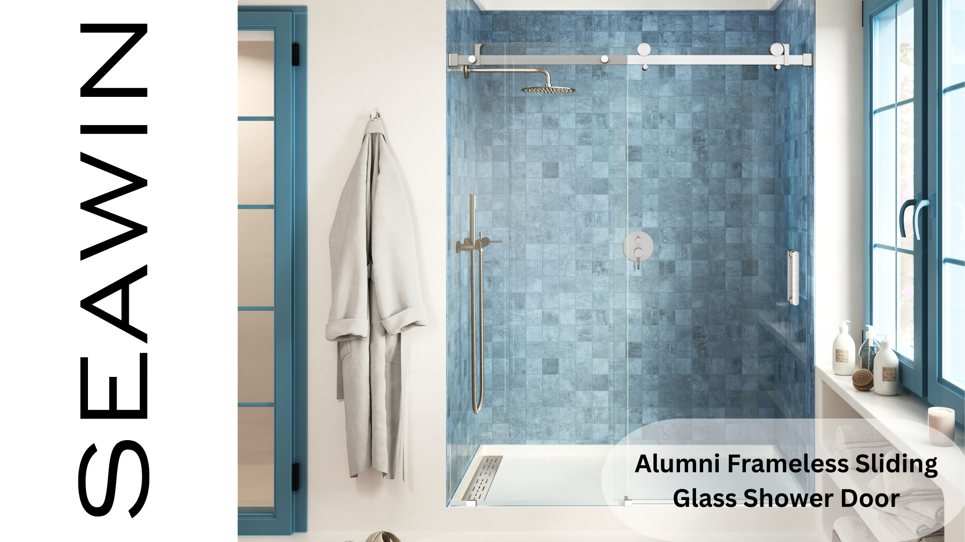 thumbnail video image 2 of Seawin 44 - 48 in. W x 76 in. H Alumni Frameless Sliding Shower Door Brushed Stainless Hardware 3/8 inch (10 mm) Thick Clear Tempered Glass with NanoShield Coating, 2 of 10