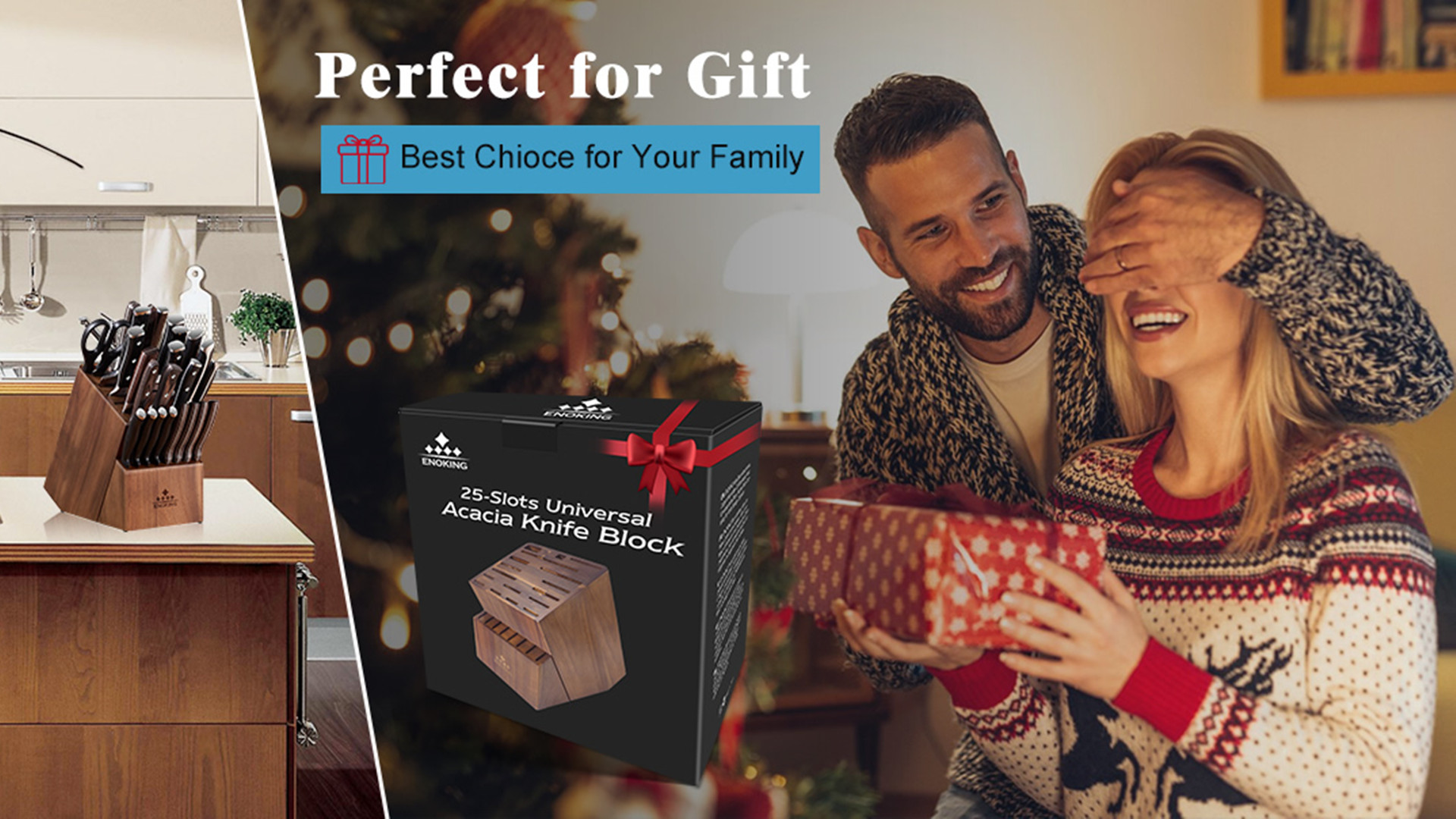 thumbnail video image 2 of ENOKING 25 Slots Universal Knife Block Without Knives, Acacia Wood Knife Holder for Kitchen Counter, Butcher Block Countertop for Knife Storage, 2 of 9