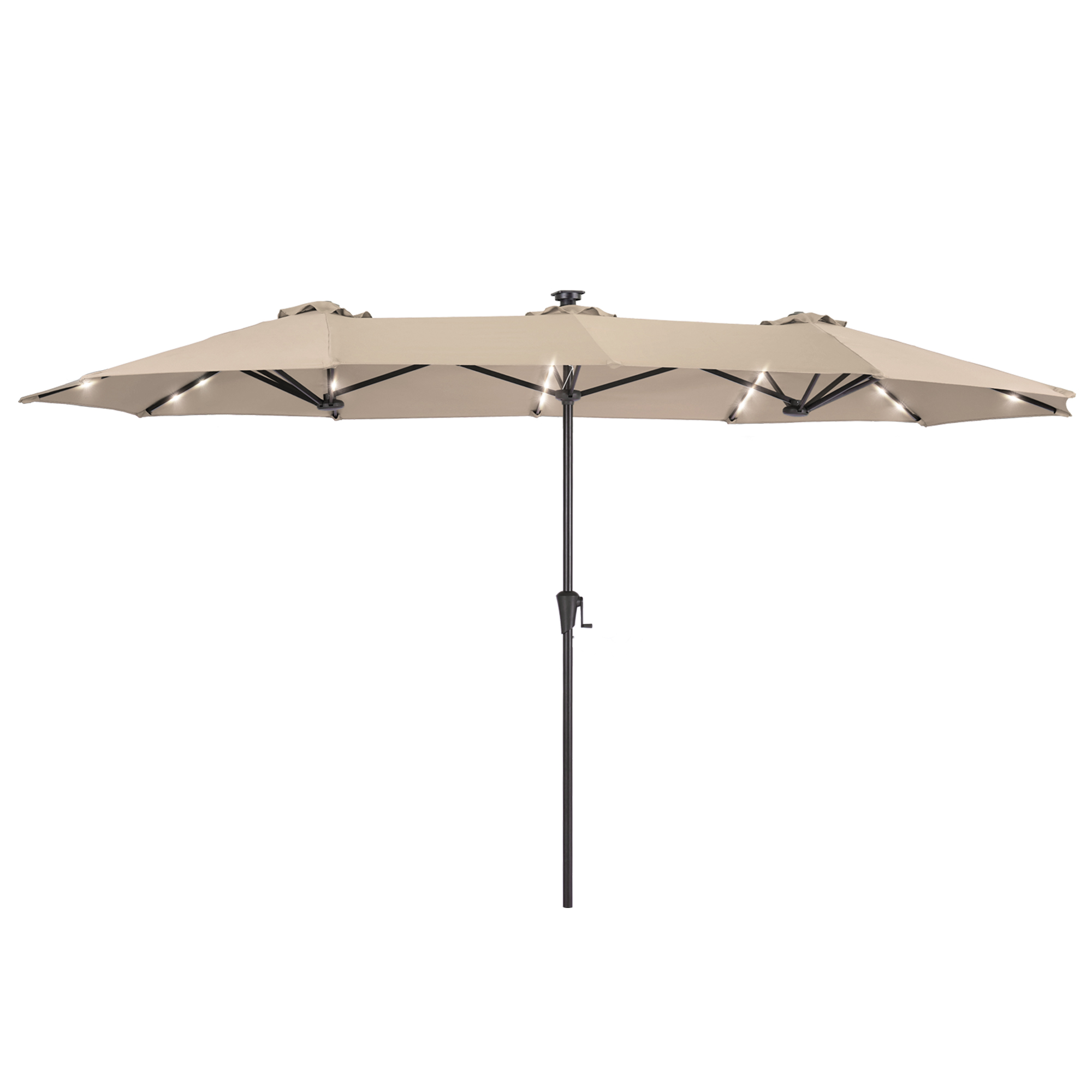 thumbnail video image 2 of ACEGOSES 13x7.2Ft Large LED Double-Sided Rectangular Outdoor Patio Market Umbrella with Crank, Solar Panel, Sand, 2 of 7