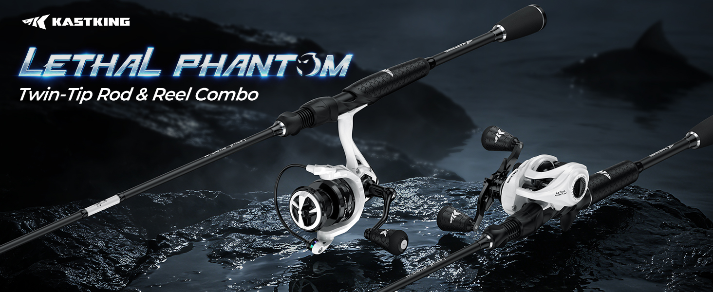 thumbnail video image 2 of KastKing Lethal Phantom Twin-Tip Spinning Fishing Rod and Reel Combo, 3000 Reel, 7'4" MH Rod IM6 Graphite, 2-Piece, 2 of 14
