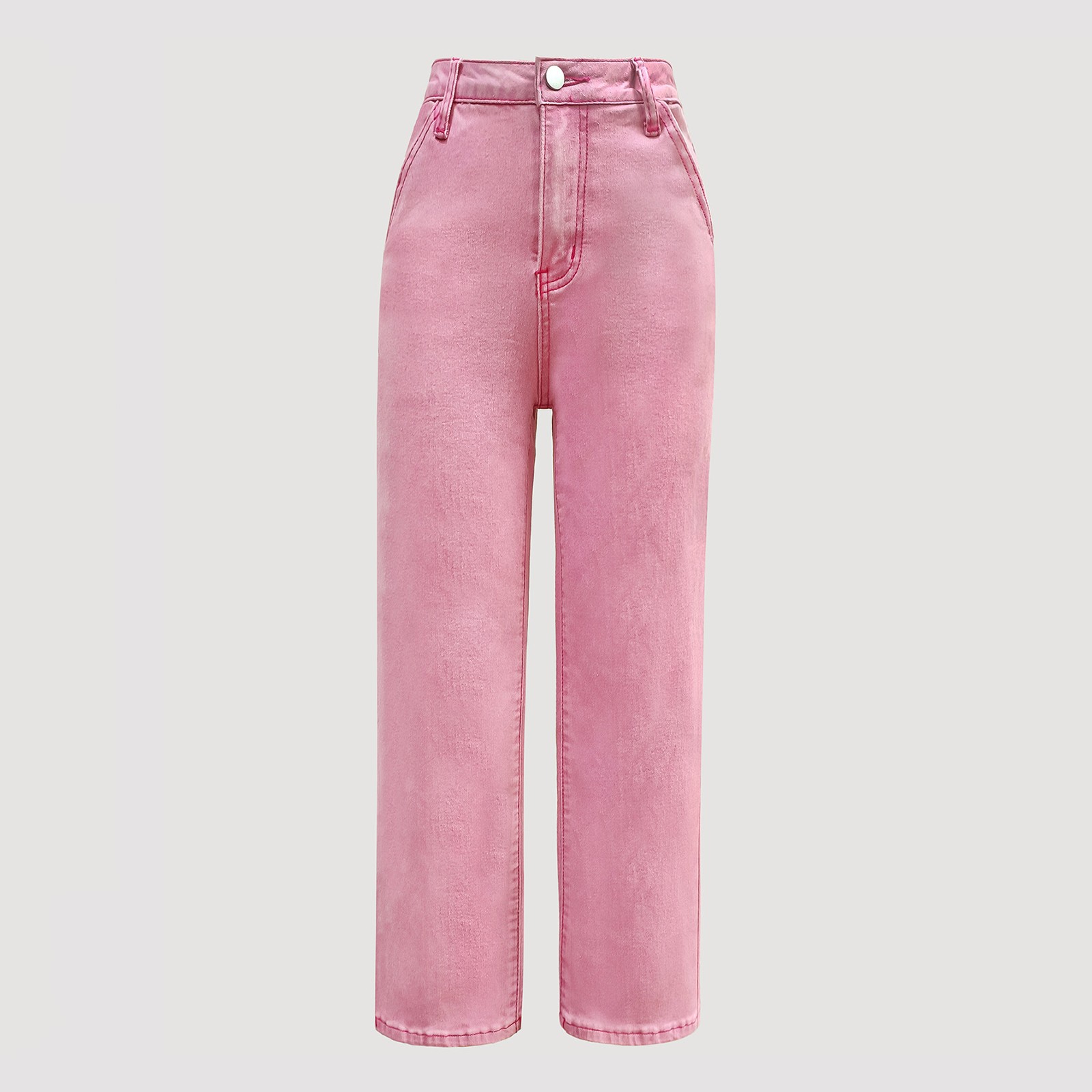thumbnail video image 2 of JLMSPLWG Kids Preppy Jeans Gradient Pink Girls Aesthetic Denim Jeans with Pockets Gradient Cute Soft Denim Straight High Waist Denim Pants Girl Clothes, 2 of 6