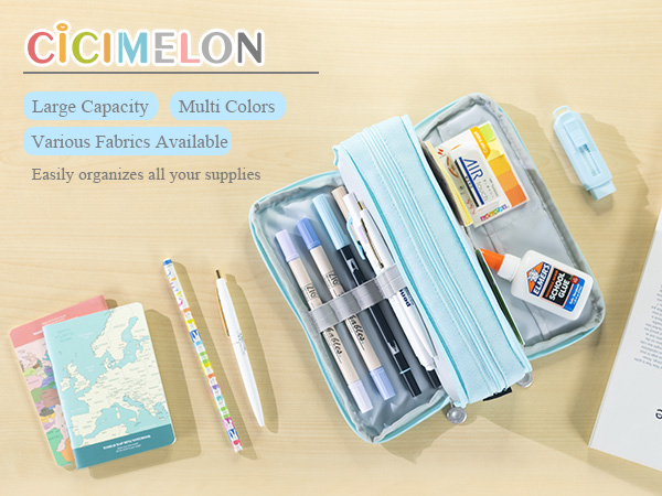 thumbnail video image 2 of CICIMELON Large Capacity Pencil Case 3 Compartment Pen Pouch Bag for School Teens Girls Boys Men Women (Light Blue), 2 of 8