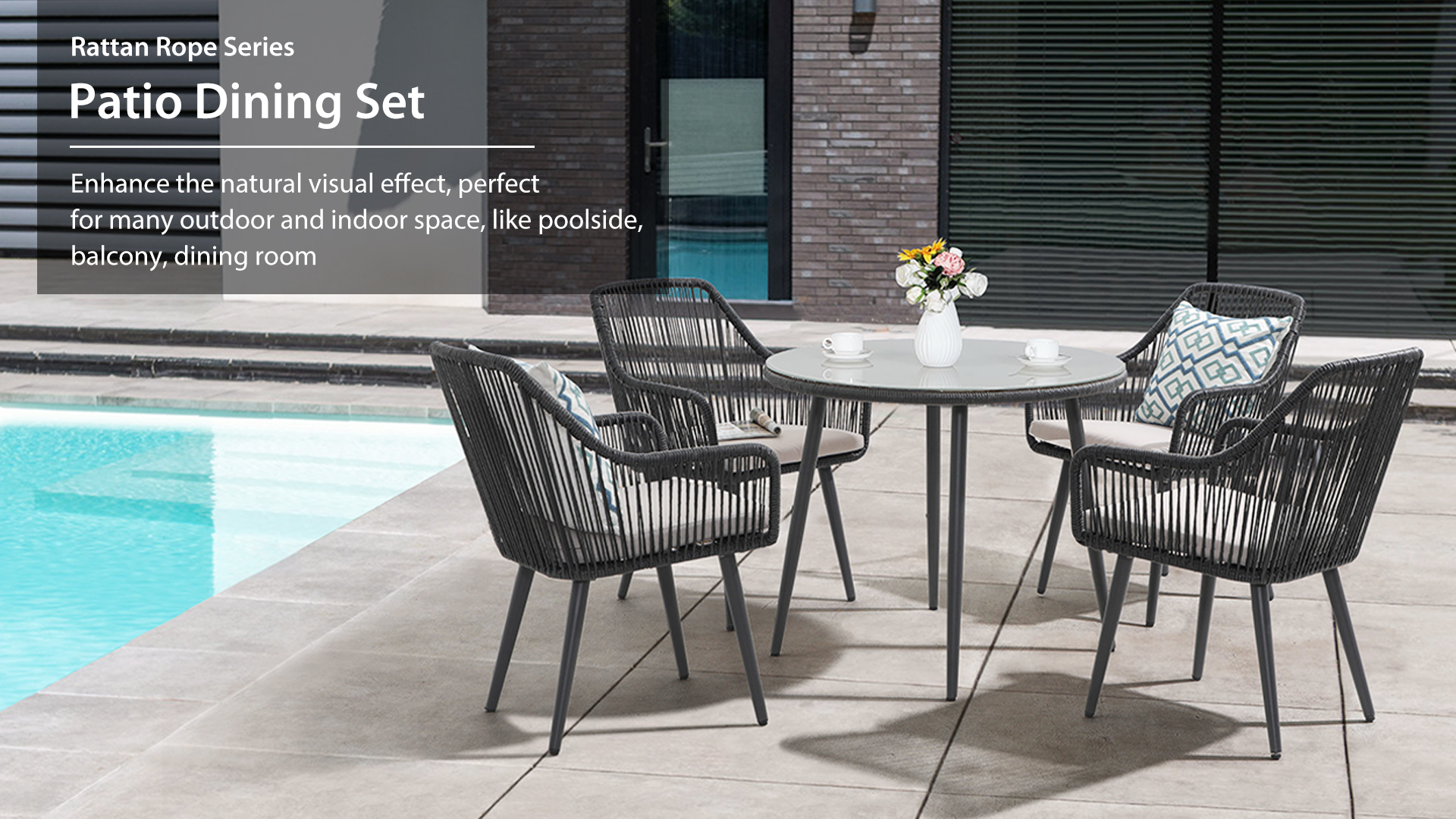 thumbnail video image 2 of JOIVI 5-Piece Outdoor Dining Set, Wicker Patio Dining Set, Black Rattan Patio Furniture Table and Chairs Set for 4 People, with Umbrella Hole for Lawn, Backyard, Garden, 2 of 11