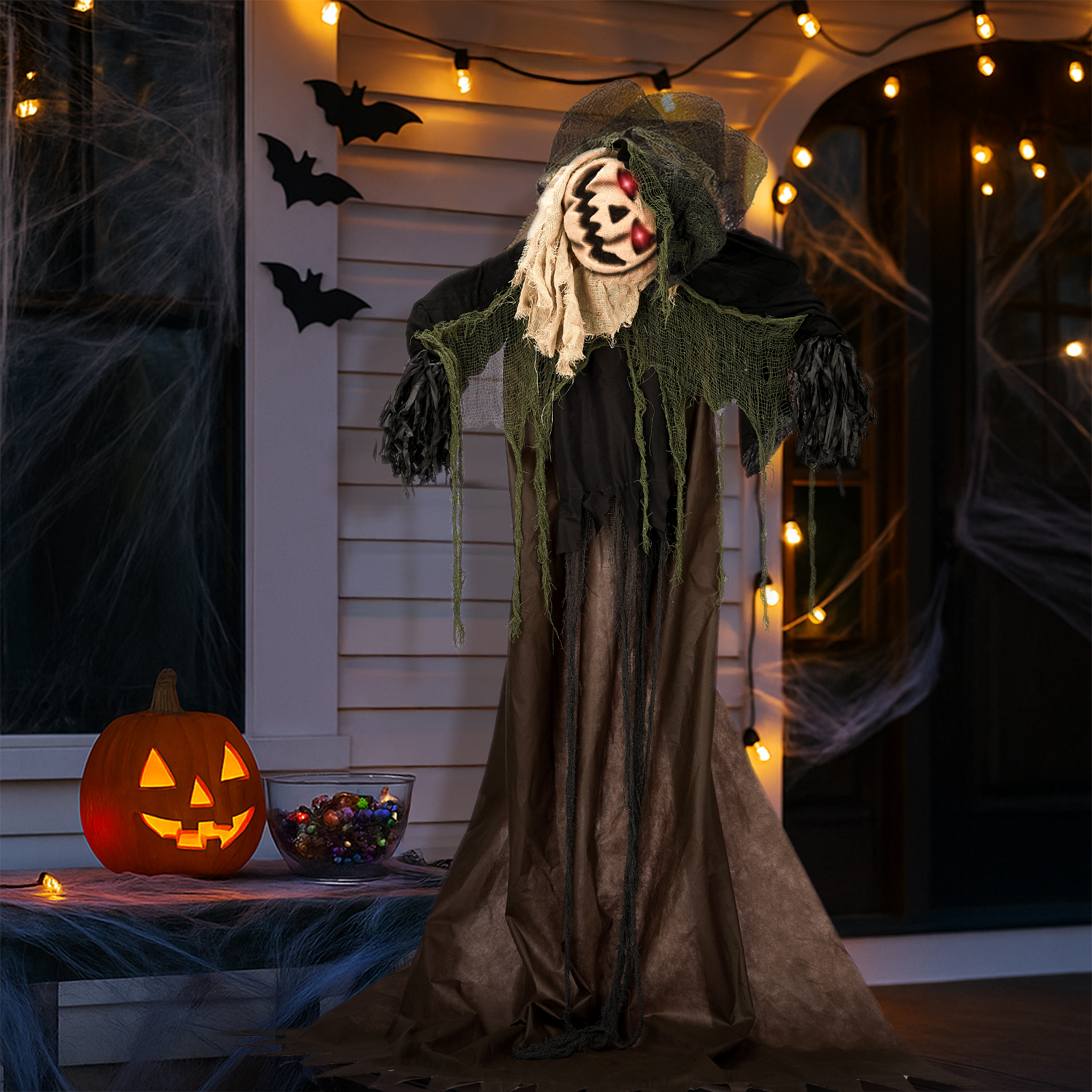 thumbnail video image 2 of 6ft Crooked Pumpkin Man Animated Halloween Decoration Creepy Halloween Animatronics w/ Pre-Recorded Screaming Ktaxon, 2 of 9