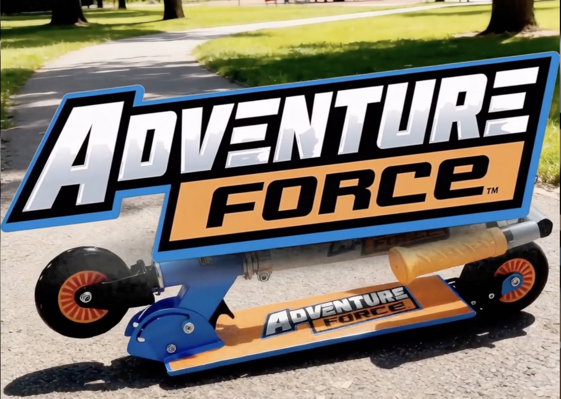 thumbnail video image 3 of Adventure Force Folding Kids Scooter - Blue and Orange 100mm Wheels - 110 lbs Max Weight - 3+ Unisex, 3 of 7