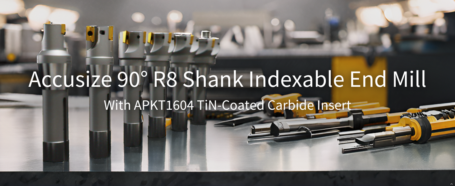 thumbnail video image 2 of Accusize 1'' by 5-27/32'' 90 Degree R8 Shank Indexable End Mills with 2 Apkt1604 Carbide Inserts Installed, 0028-6903, 2 of 9