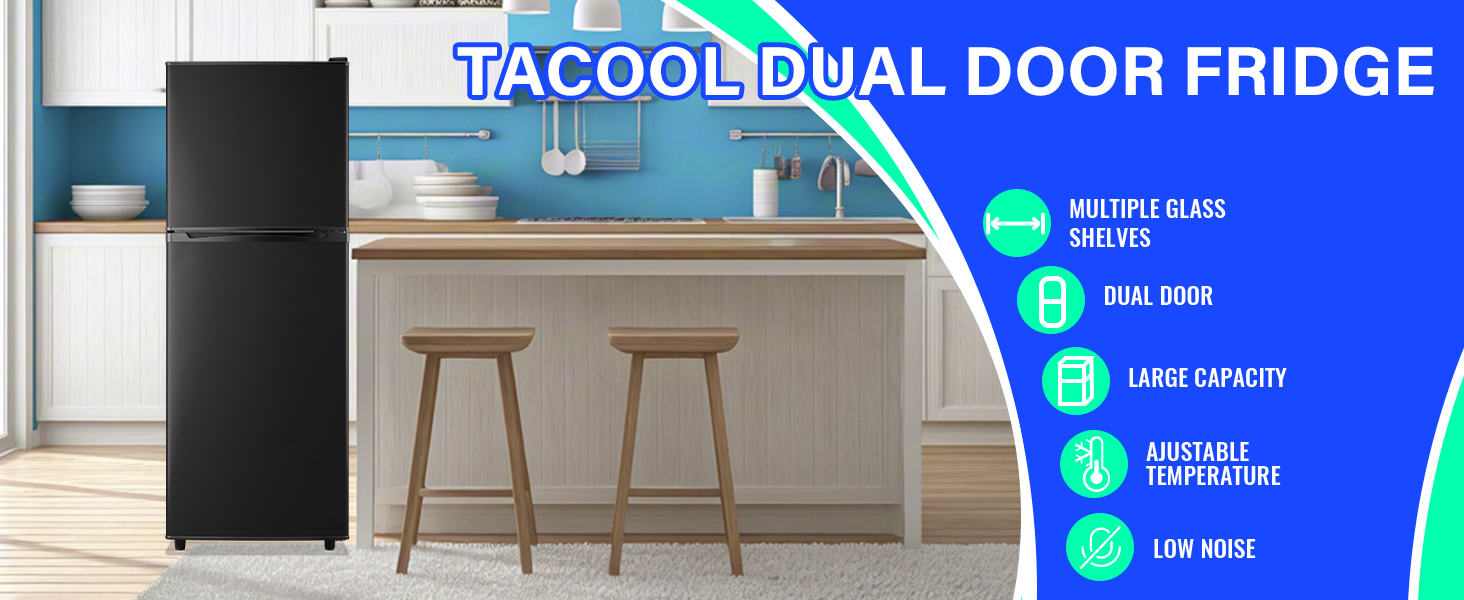 thumbnail video image 2 of TACOOL 5.0 Cu.ft Double Door Mini Fridge with Top Freezer Compact Refrigerator for Home, Black, New, 2 of 10