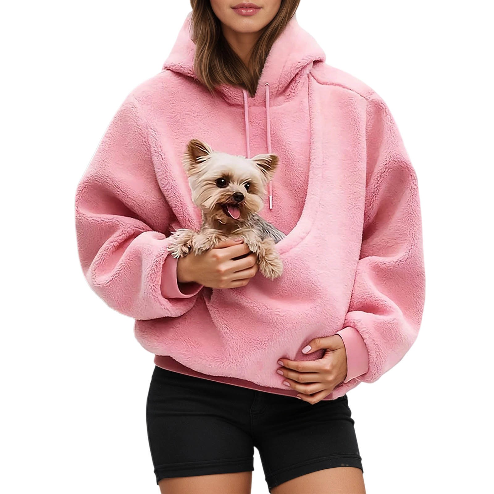 thumbnail video image 2 of Kangaroo Pocket Cat Dog Pouch Hooded Sweatshirts Women Solid Long Sleeve Warm Pet Carrier Pullover Animal Holder Hoodie, 2 of 8