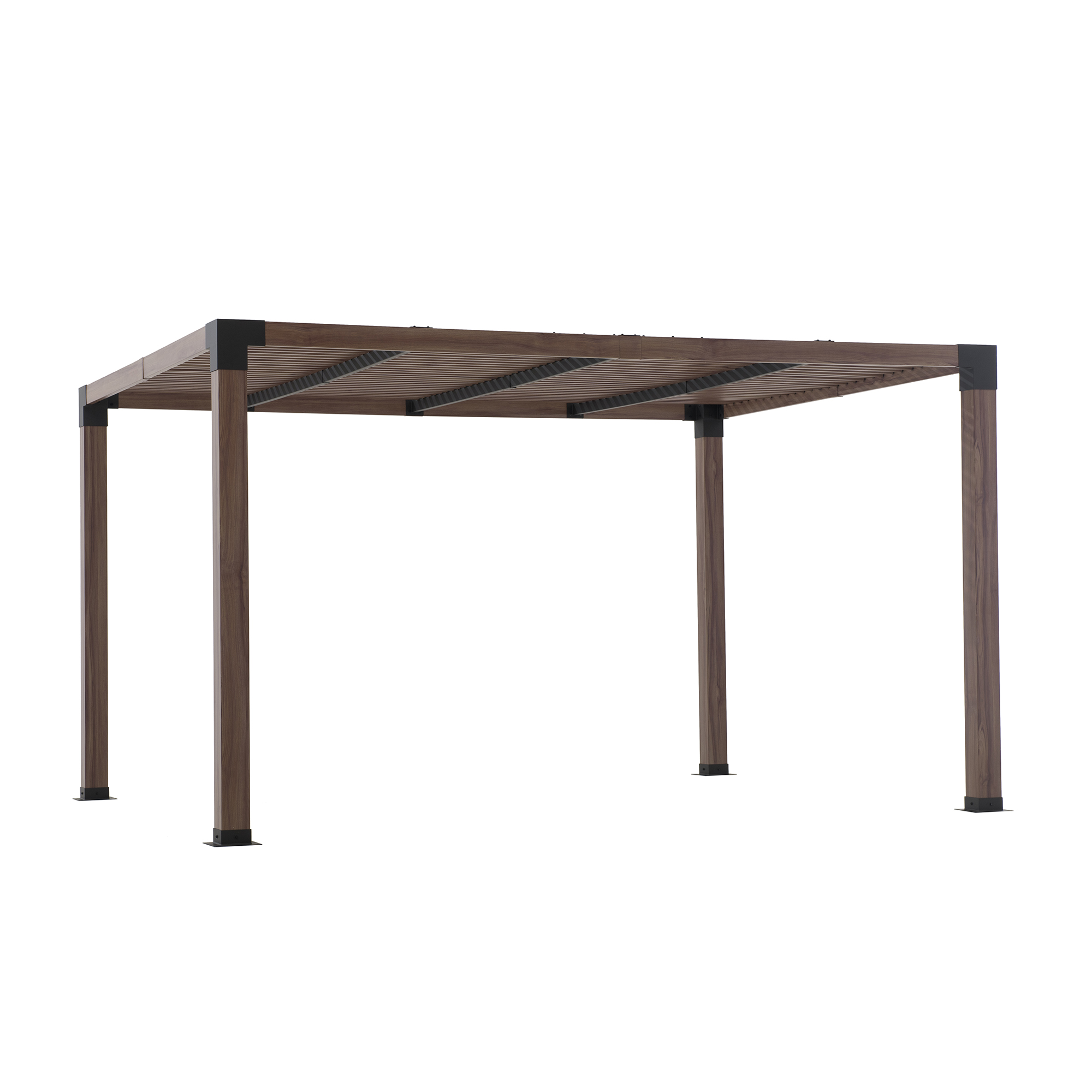 thumbnail video image 2 of Sunjoy Outdoor Pergola 10 x 12 ft. Steel Frame Pergolas with Nature Wood Grain Finish for Patio, Garden and Backyard Activities, 2 of 10