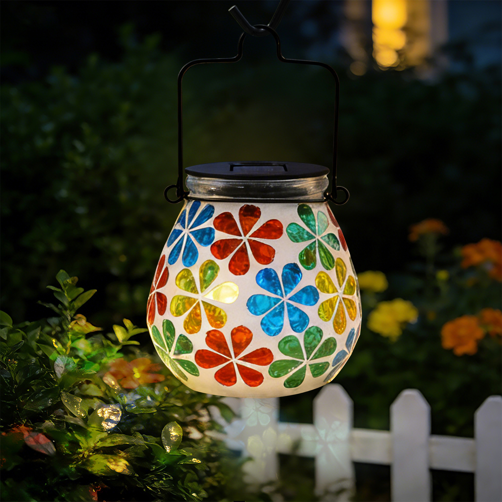 thumbnail video image 2 of Mosaic Solar Lanterns - Glass Hanging Lights Hollow Out Waterproof Outdoor Decorative for Garden, Patio, Holiday Party Outdoor Decoration, 1 Pack, 2 of 8