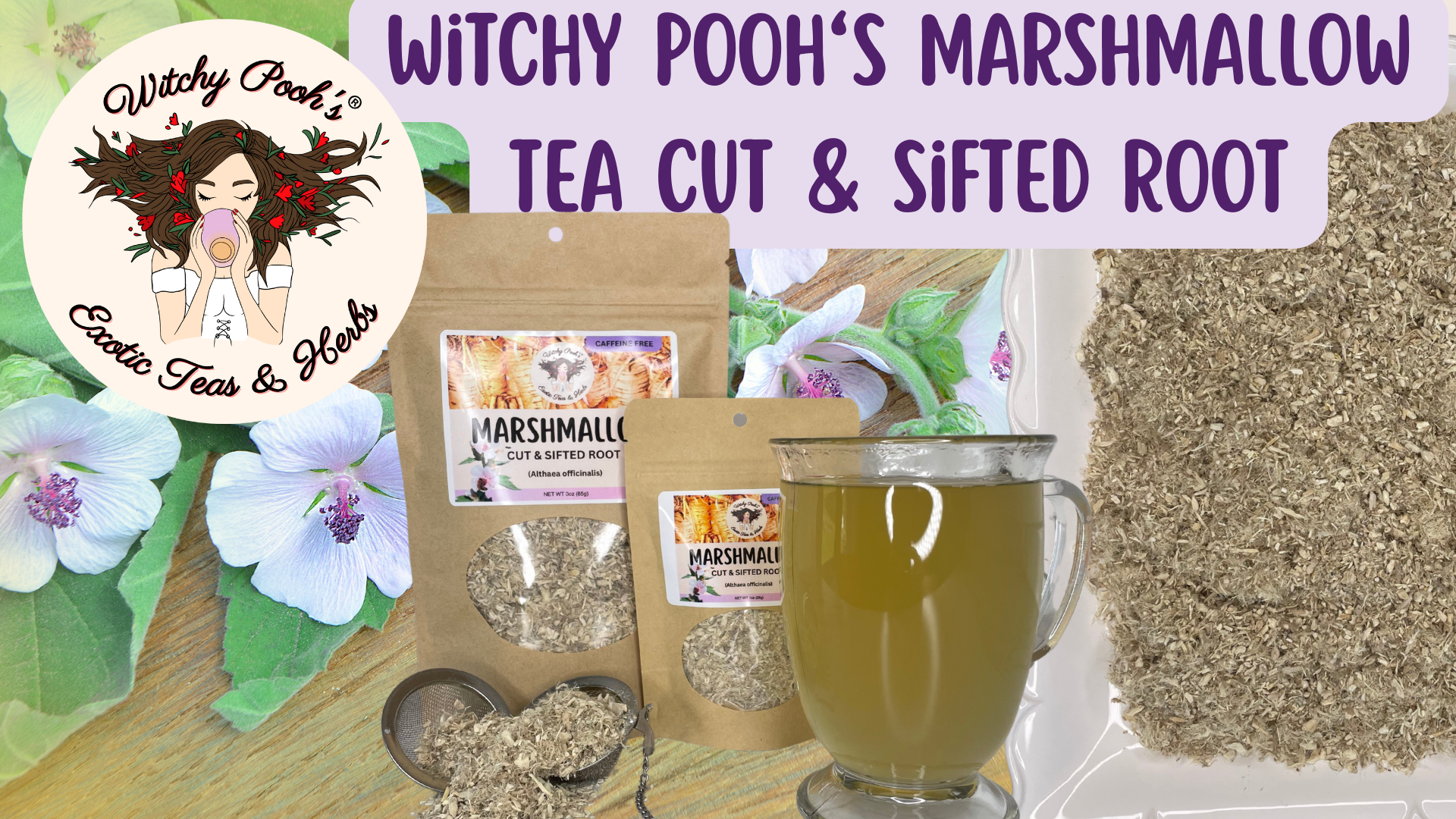 thumbnail video image 2 of Witchy Pooh's Marshmallow Root Tea, Caffeine Free, 3oz Pouch, 2 of 6