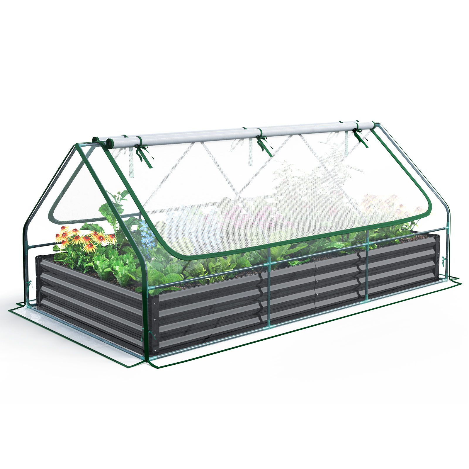 thumbnail video image 2 of Quictent 4x3x1 ft Raised Garden Bed Extra-Thick Galvanized Steel Garden Bed Planter Kit Box with Greenhouse, 2 of 11