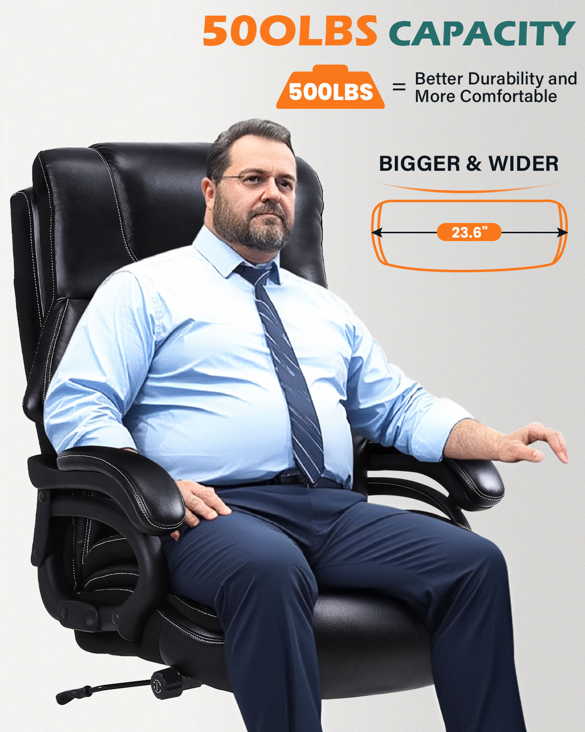 thumbnail video image 2 of JONPONY Leather Office Chair, Big and Tall 500lbs Ergonomic Desk Chairs with Back Support, Executive Leather Chair with Wheels for Home Office, with Adjustable Padded Armrest & Lumbar Support , Black, 2 of 9
