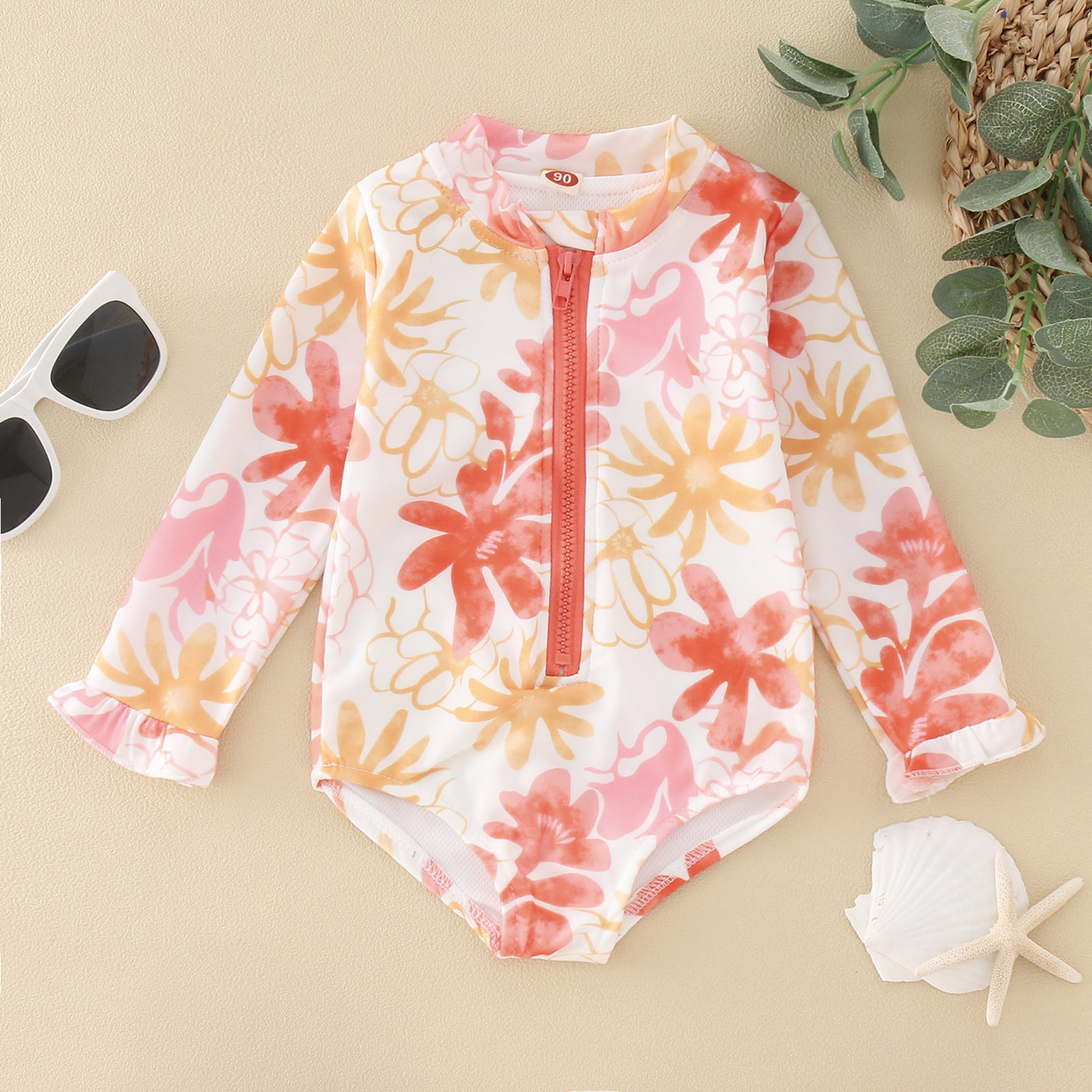 thumbnail video image 2 of MZXELPRJD Toddler Long Sleeve Zip Ruffle Swimsuit Baby Girls One Piece Swimsuits Infant Zipper Rash Guard Bathing Suit Kids Fashion Gradient Color Beach Wear, 2 of 5