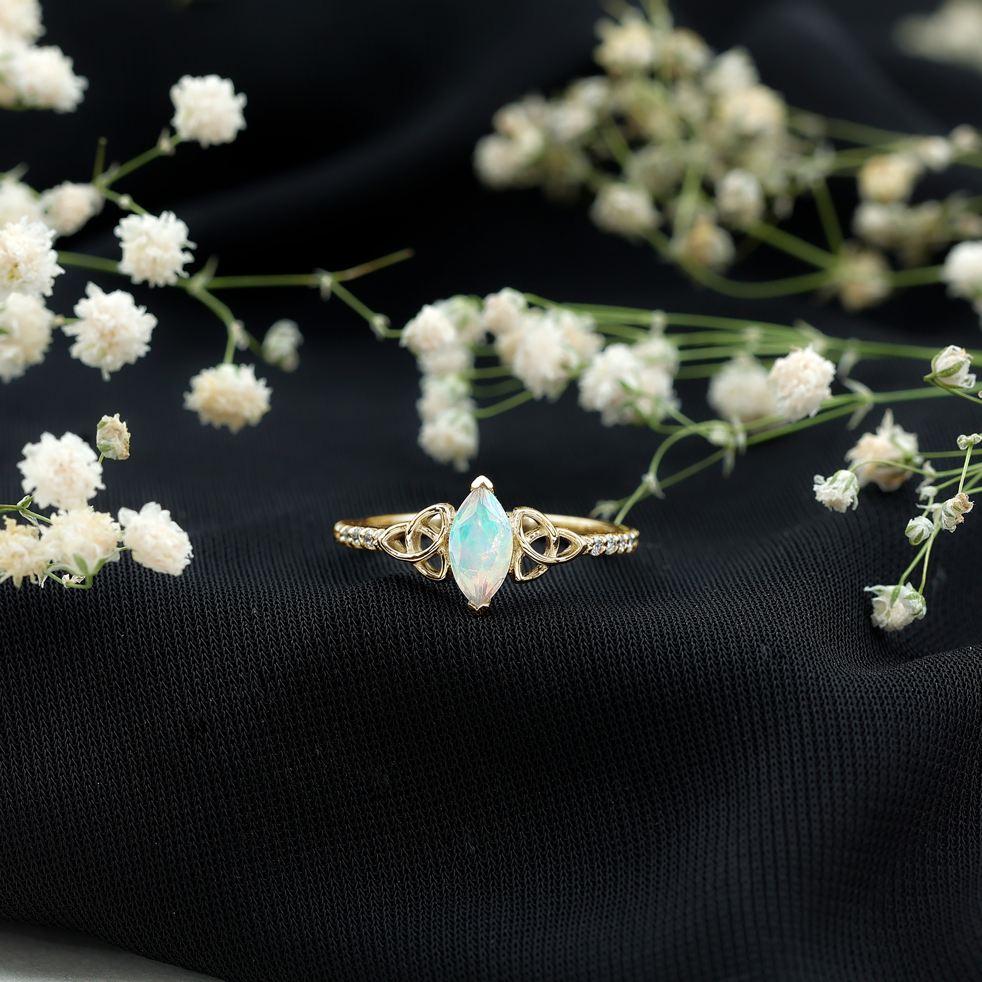 thumbnail video image 2 of Rosec Jewels Real Ethiopian Opal Promise Ring with Diamond - Celtic Knot Ring - AAA Grade - Ready to Gift for Valentines Day, 14K Rose Gold, US 3.00, 2 of 9