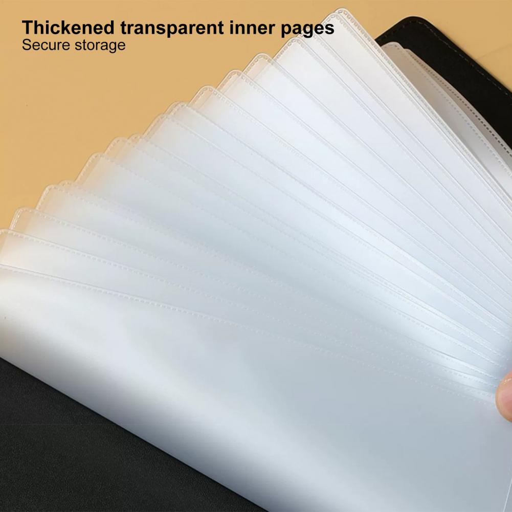 thumbnail video image 2 of PU leather bank deposit clip waterproof multifunctional deposit receipt book transparent inner page replacement classification book, 2 of 7