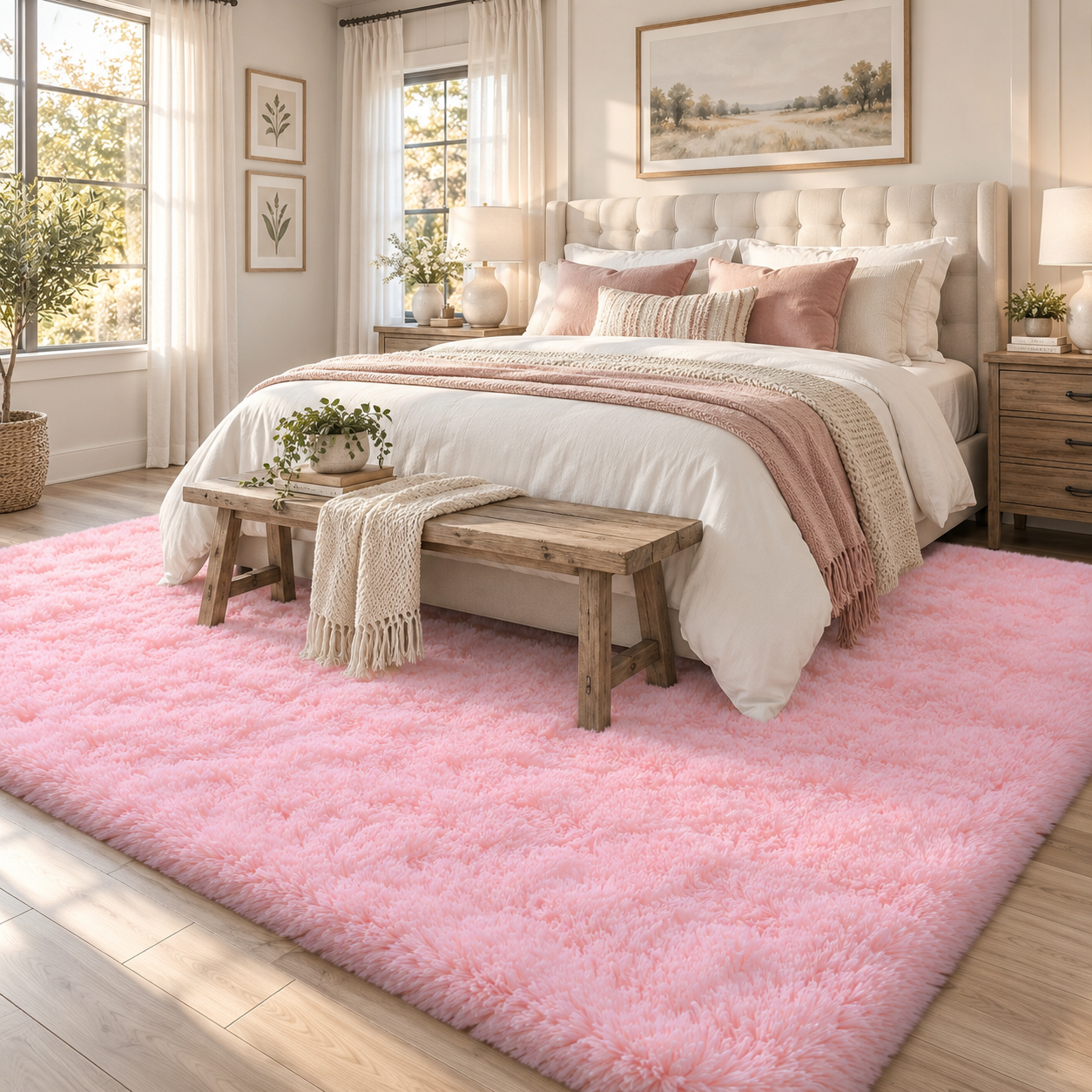 thumbnail video image 2 of Janvonne Soft Fluffy Area Rugs for Doorway, 2x3ft Non Skid Shaggy Carpets for Entrance, Cozy Fuzzy Area Rug for Nursery, Playroom, Home Decor, Pink, 2 of 9