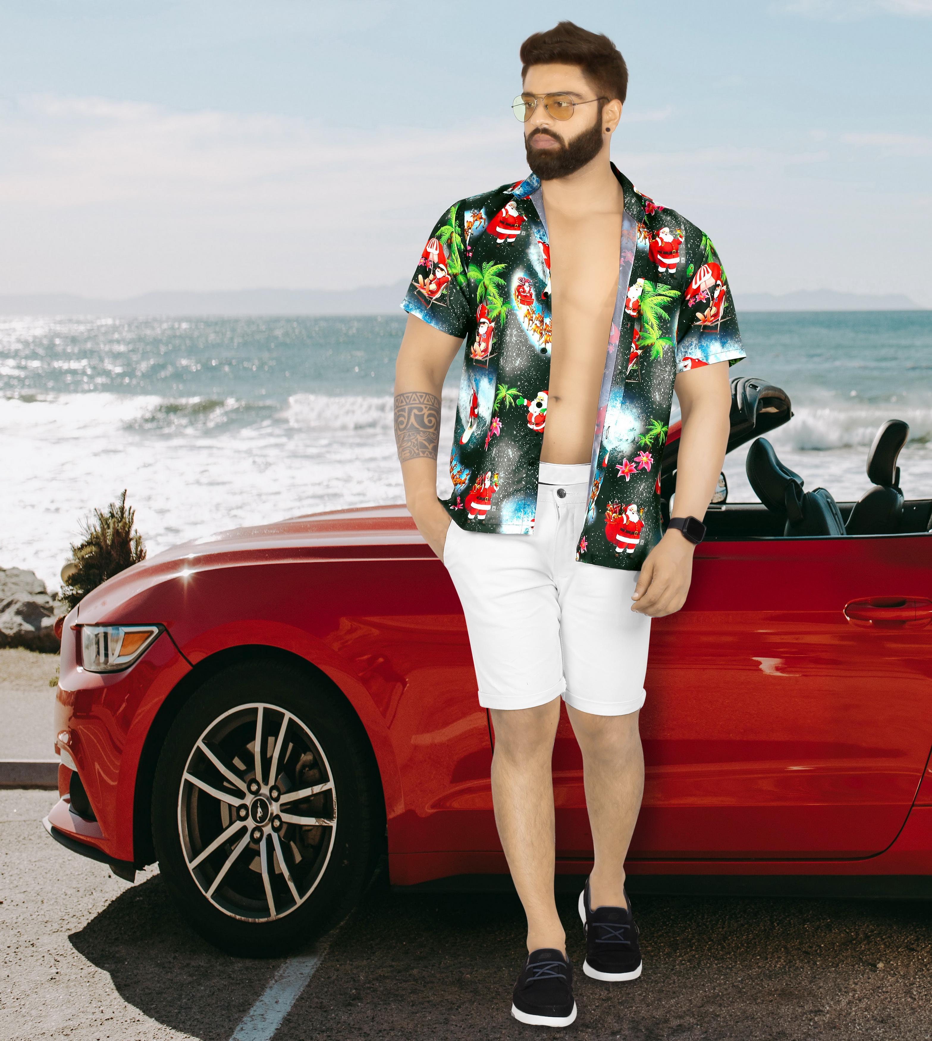 thumbnail video image 2 of LA LEELA Mens Hawaiian Christmas Tree Shirts Short Sleeve Button Down Shirt Men's Tropical Shirts Shirts for Men Funny 5XL Santa Reindeer, Black, 2 of 7