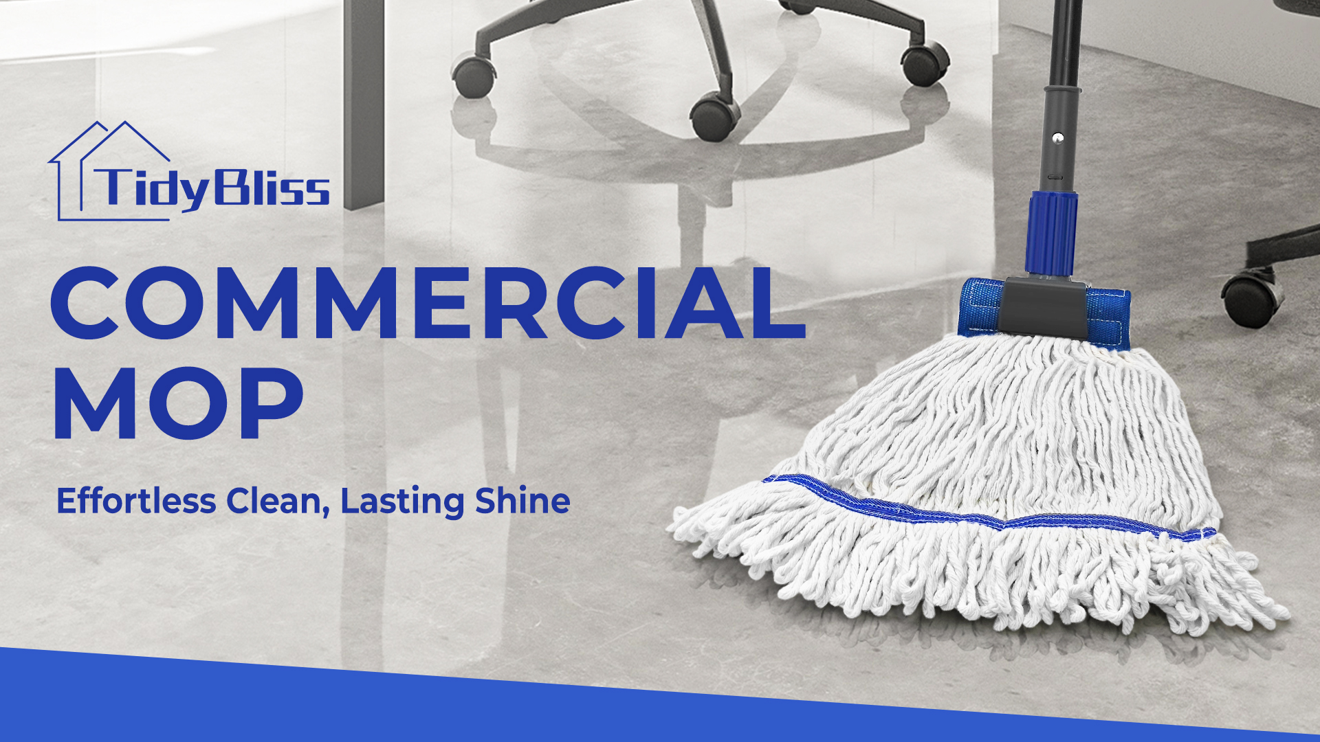 thumbnail video image 2 of TidyBliss Commercial Mop Heavy Duty with 57.5 inches Long Handle (Blue), 2 of 8