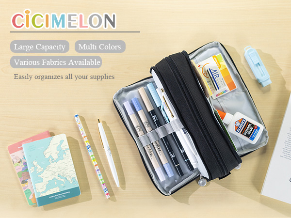 thumbnail video image 2 of CICIMELON Large Capacity Pencil Case, Black pencil pouch, 2 of 9