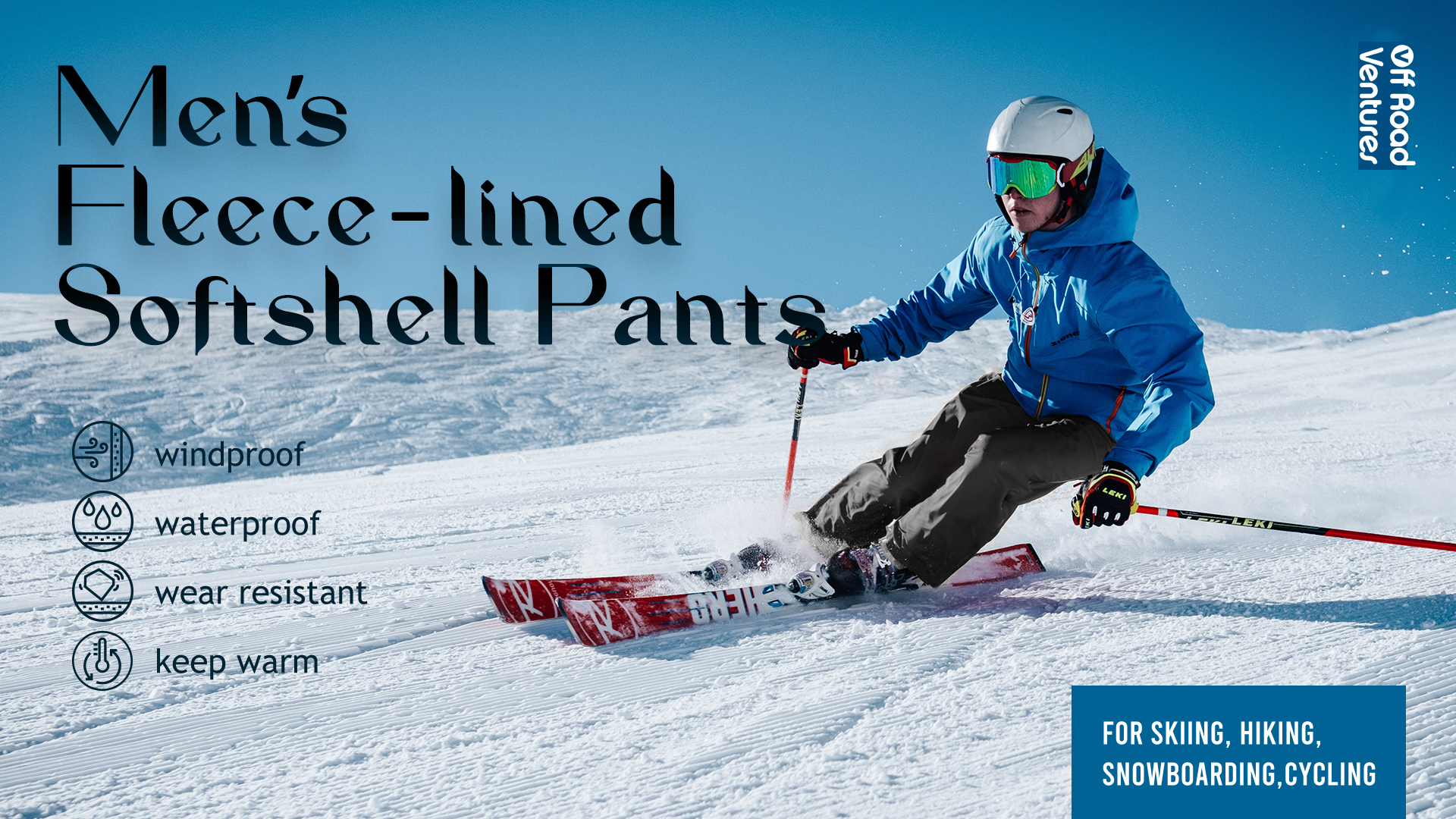 thumbnail video image 2 of Off Road Ventures Mens Fleece Lined Hiking Pants Softshell Waterproof Insulated Snow Ski Pants with Pockets, 2 of 7