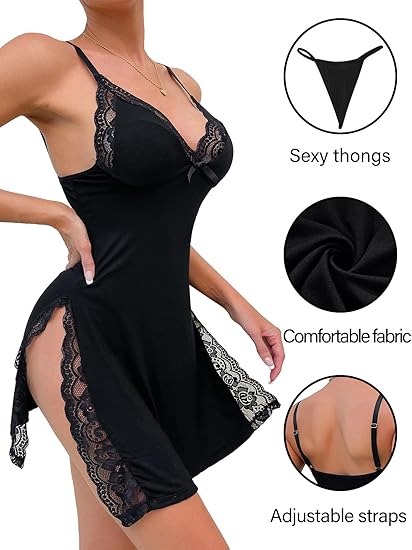 thumbnail video image 2 of Chroia Women's Chemise Nightgown - Spaghetti Strap Babydoll Lingerie Nightwear, 2 of 7