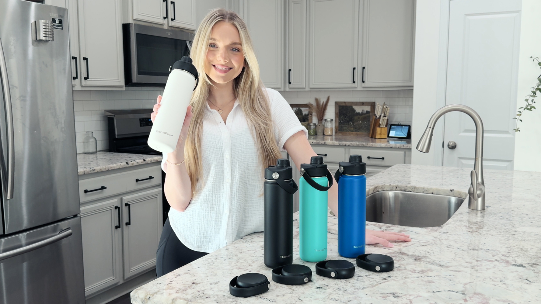 thumbnail video image 2 of ThermoProof 22oz Black Vacuum Insulated Stainless Steel Water Bottle - Wide Mouth, Leakproof, Hot & Cold, 2 of 10