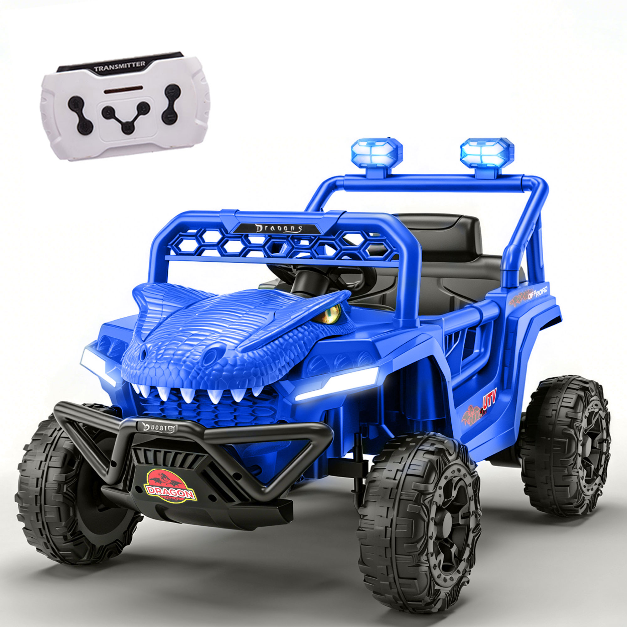 thumbnail video image 2 of 12V Dinosaur Kids Ride On Car, 2 Seater Power Ride On Toy for Kids with Remote Control, Bluetooth, USB, 4 Wheel Suspension, Dinosaur Electric Toy Car for Boys and Girls Ages 2-4, Blue, 2 of 8