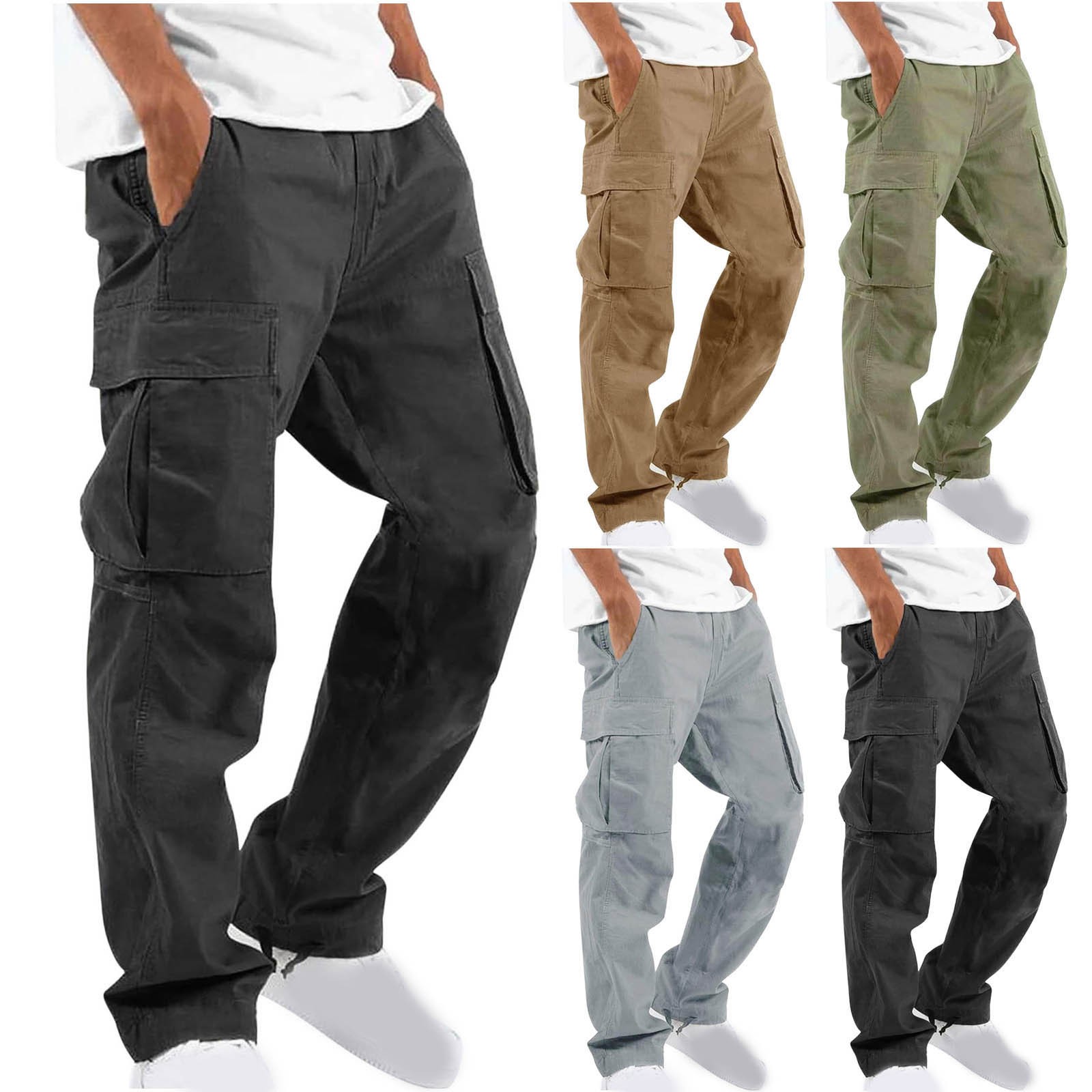 thumbnail video image 2 of WREESH Men's Cargo Pants Solid Casual Multiple Pockets Outdoor Straight Type Fitness Pants Trousers Gray, 2 of 10
