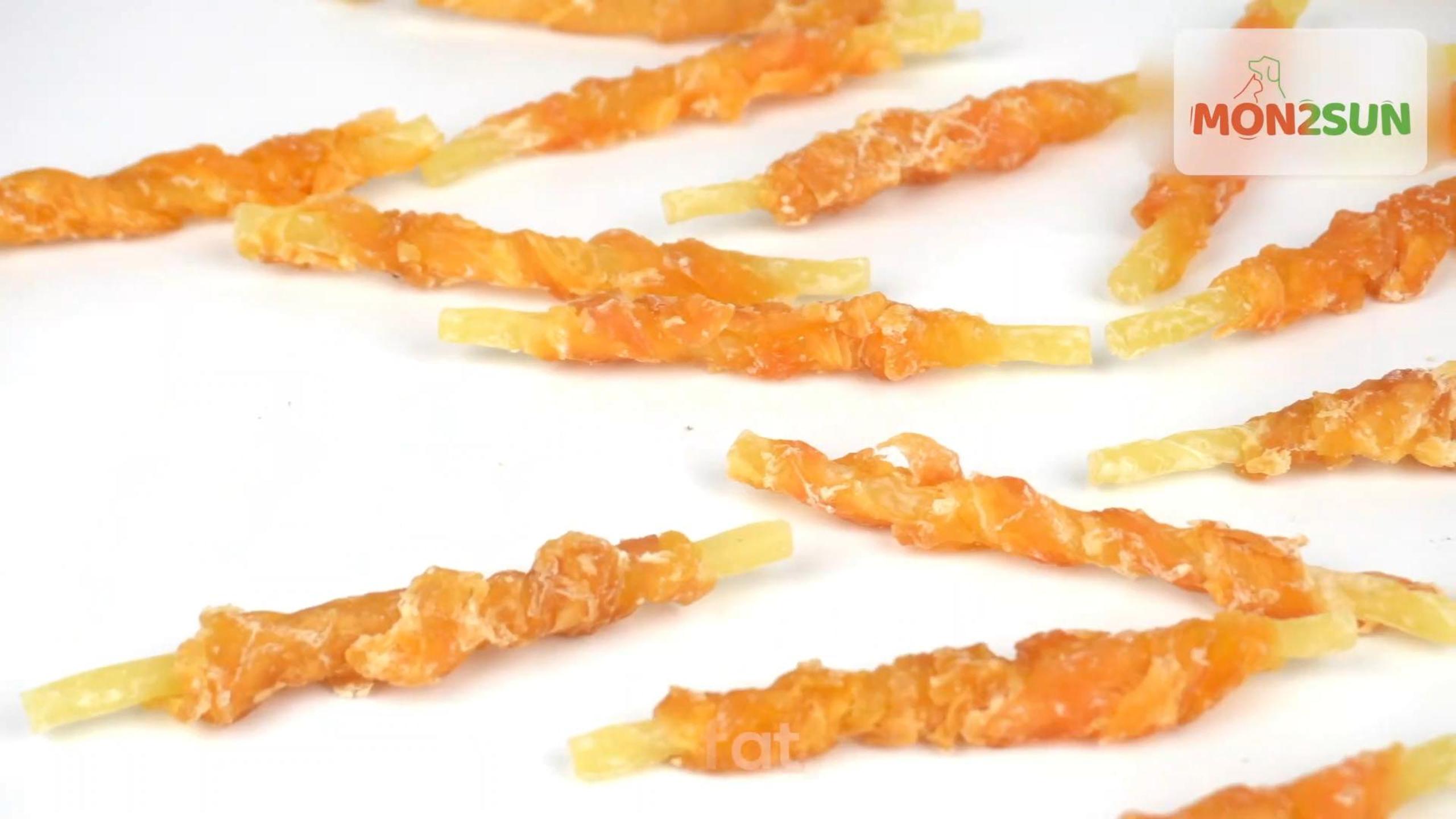 thumbnail video image 2 of MON2SUN Chicken Wrapped Cod Sticks Small Dog Treats, 13 oz (36 Count), 2 of 10