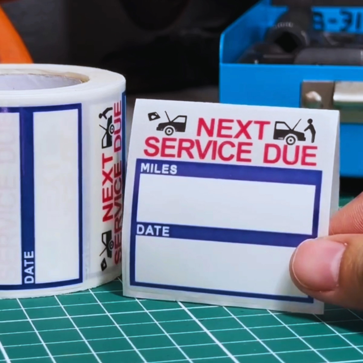 thumbnail video image 2 of PERFORMORE 2” x 2” Oil Change Stickers, 300 Sitckers Per Roll, Auto Service Reminder Sticker Roll, Next Service Due Sticker Labels, Removable Vinyl Stickers for Cars Windows Windshield (1 Roll), 2 of 7