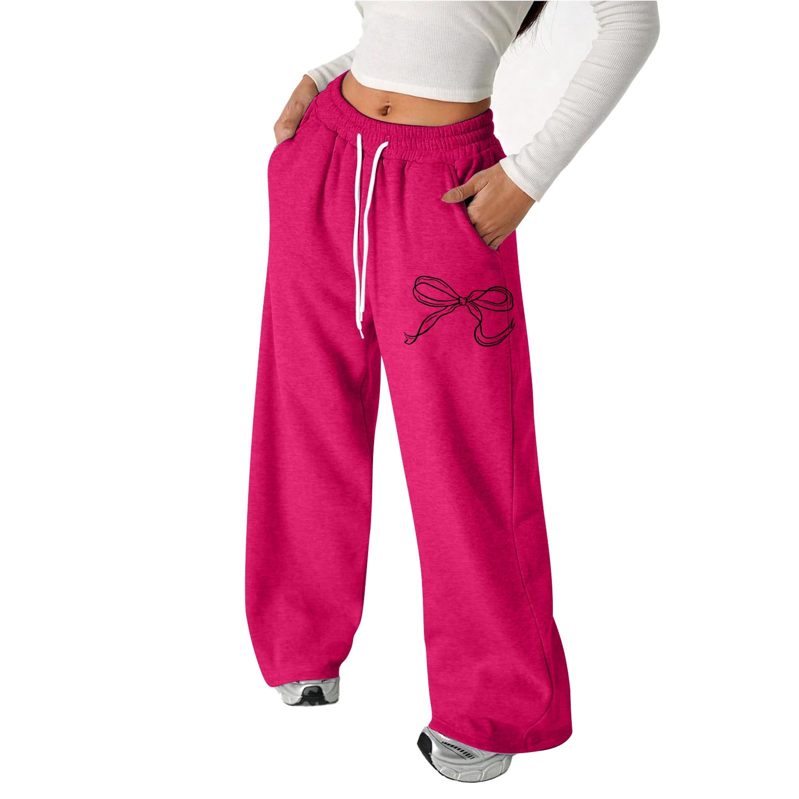 thumbnail video image 2 of YUEHUA Girl's Drawstring Waist Baggy Sweatpants Wide Leg Casual Loose Long Pants for Teen Girls, Black 6-7 Years, 2 of 5