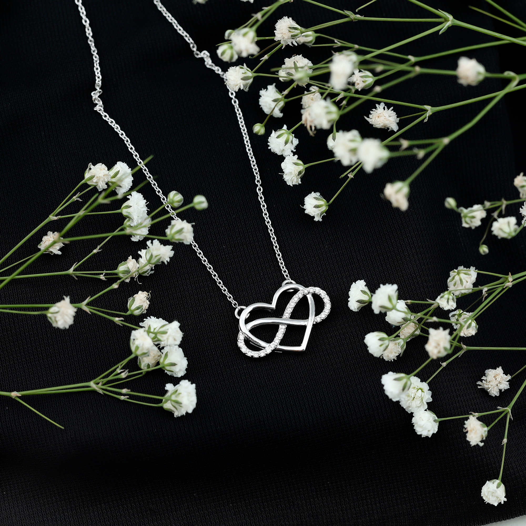thumbnail video image 2 of Rosec Jewels Natural Diamond Heart Necklace - Interlocked Heart and Infinity Necklace, with Chain - Ready to Gift for Valentines, 14K Yellow Gold, 2 of 7