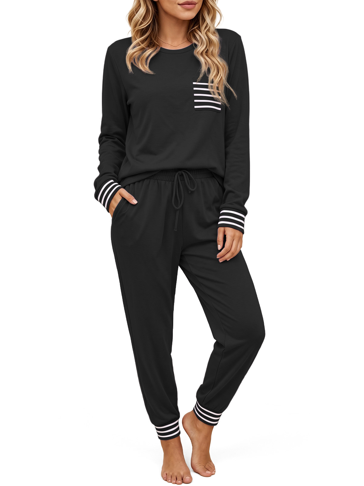 thumbnail video image 2 of Anygrew Womens Pajama Sets Soft 2 Piece Loungewear Long Sleeve Pjs Sets Jogger Pants with Pockets, 2 of 6