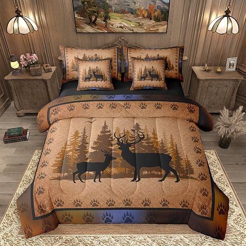 thumbnail video image 2 of Homewish Woodland Animal Bear 7 Pieces Bedding Comforter Set,Old Barn Door Full Bedding Set,Brown Green Fitted Sheet Flat Sheet For Men Women,Super Cozy Room Decor Reversible, 2 of 9