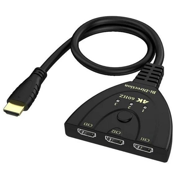 thumbnail video image 2 of 4K@60Hz HDTV 2.0 Switch, 3-in-1 HDTV Switcher with 1.64FT Cable, 3 Port HDTV Splitter for Xbox, PS5, PC, Supports 4K@60Hz, 1080P, 2 of 8