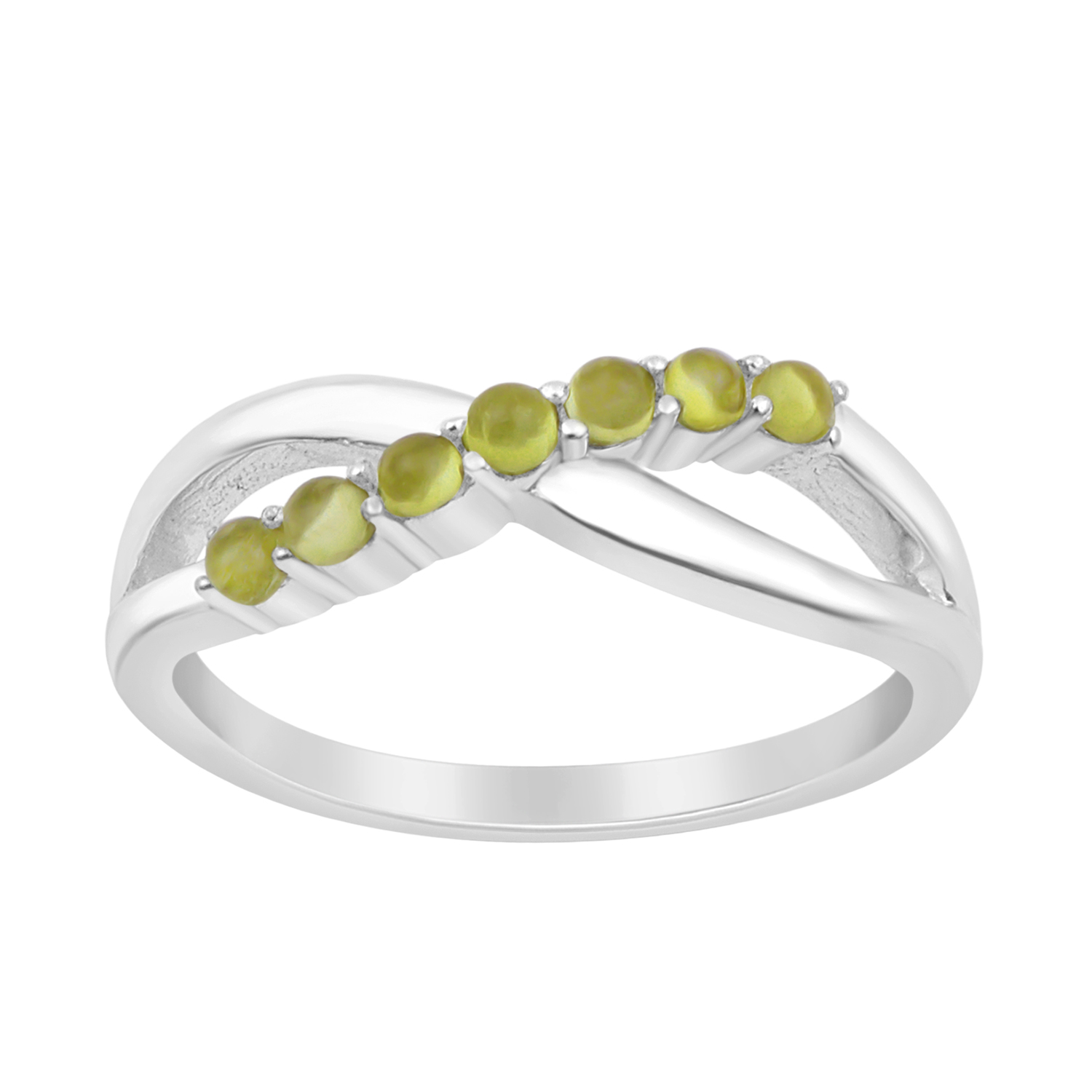 thumbnail video image 2 of 0.35 Ctw Round Peridot Gemstone 925 Sterling Silver Eternity Women Promise Rings, 2 of 5