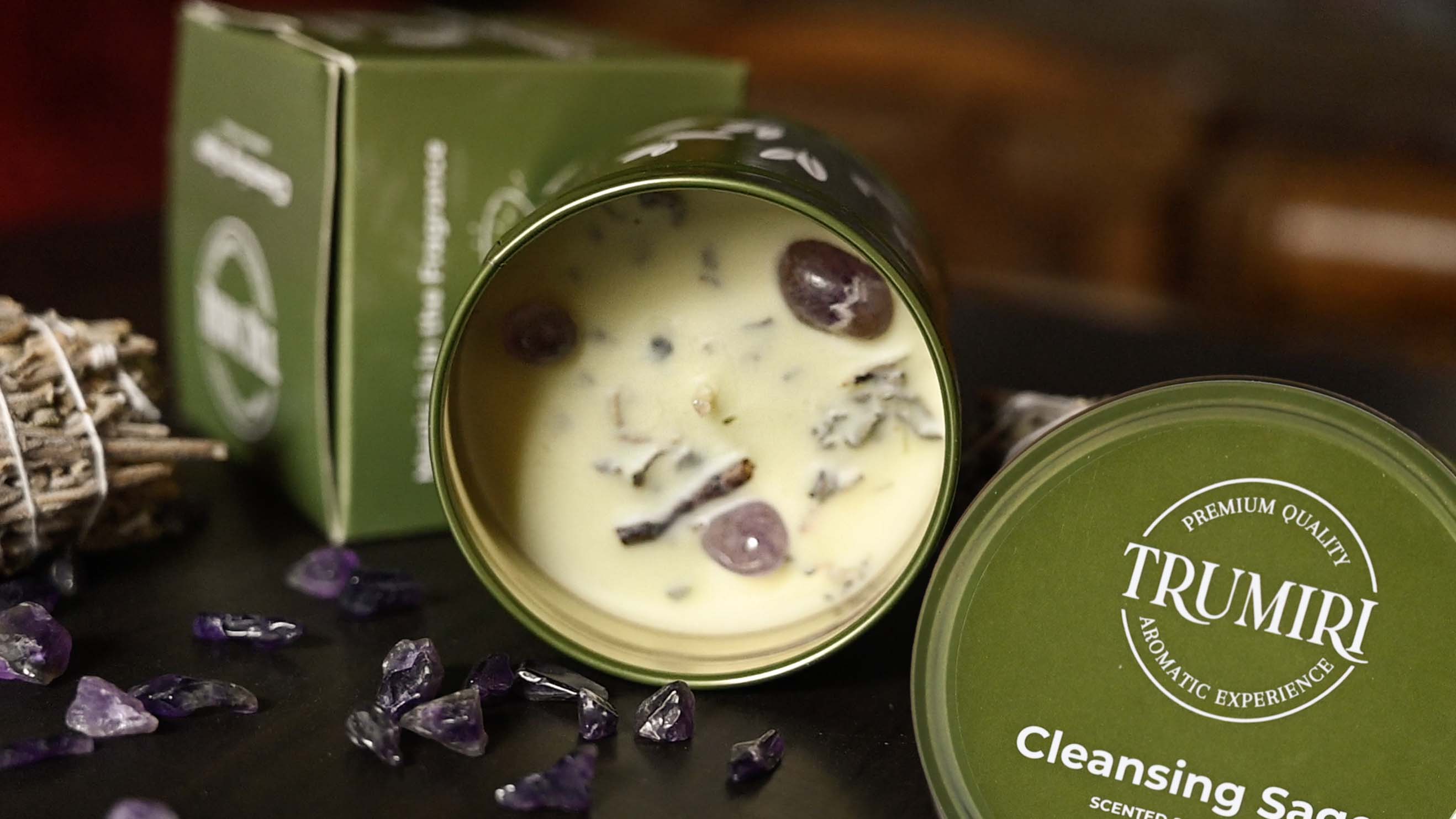 thumbnail video image 2 of Sage Candle for Cleansing House Negative Energy - Pack of 3 x 5oz Soy Wax Natural Clean Organic Non Toxic - Aromatherapy Spiritual Meditation Gifts - Long Lasting Highly Scented Candel with Crystals, 2 of 9