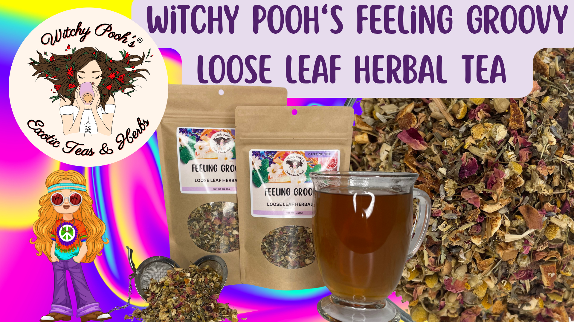 thumbnail video image 2 of Witchy Pooh's Feeling Groovy Tea - Loose Leaf Herbal Tea, Caffeine Free, 2 of 6