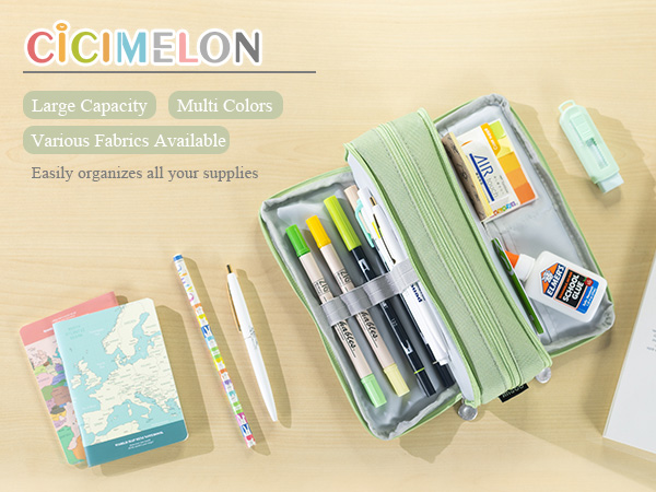 thumbnail video image 2 of CICIMELON Large Capacity Pencil Case 3 Compartment Pen Pouch Bag for  Adults Men Women (Green), 2 of 7