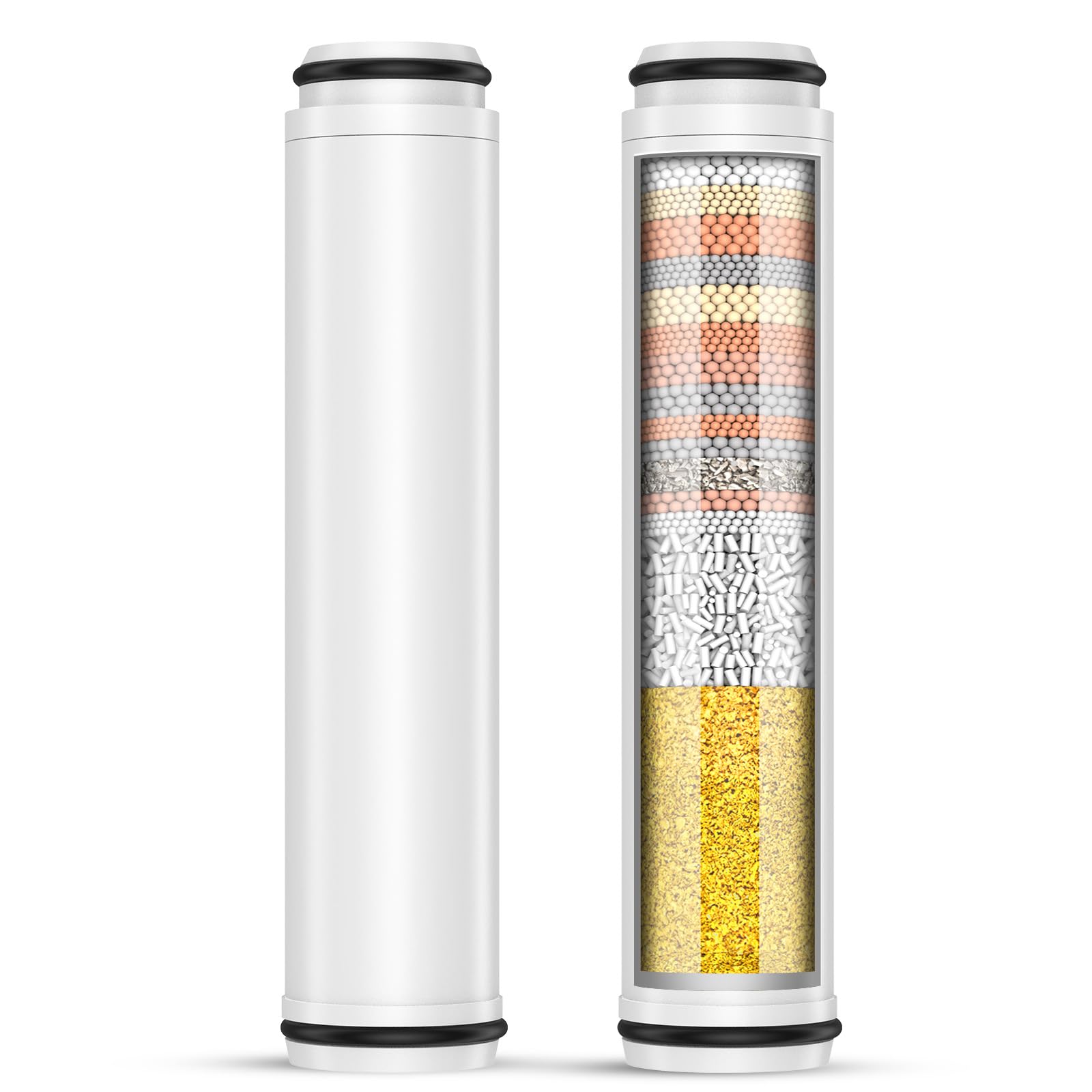thumbnail video image 2 of FEELSO 2 Pack Shower Filter for Handheld Shower Head, 15 Stage Replacement Filters for Hard Water, White Balck, 2 of 8