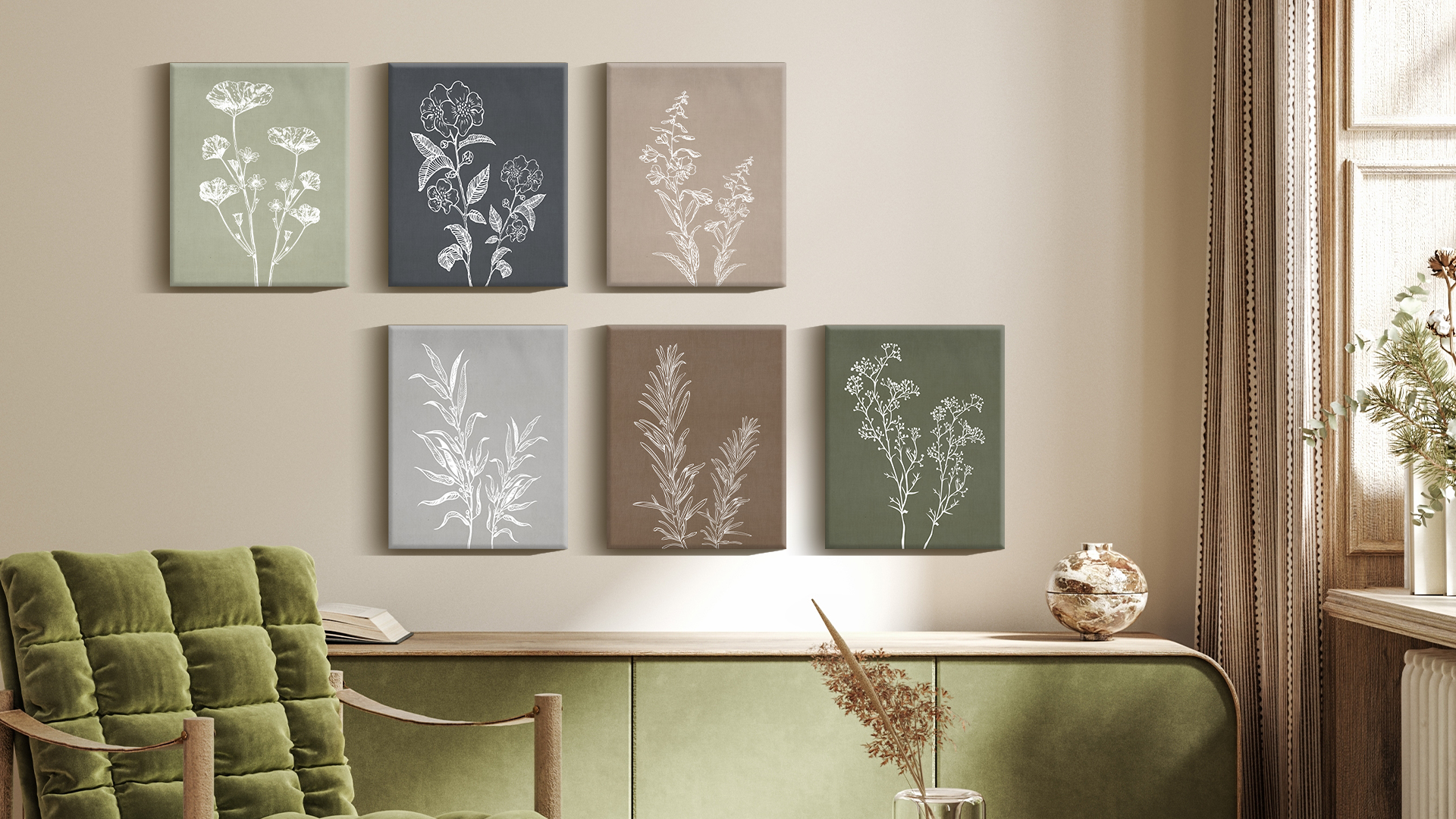 thumbnail video image 2 of Vintage Botanical Wall Art 12x16inx6pcs Framed Boho Wall Art Decor Wooded Minimalist Print Modern Rustic Farmhouse Home Kitchen Decor, 2 of 6