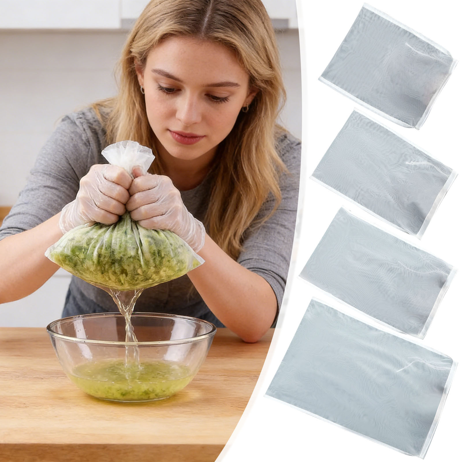thumbnail video image 2 of 100-Mesh Ultra-Fine Nylon Filter Bag - Small 5.91*7.87in Type A, Kitchen Strainer for Soy Milk Juices Wine Stock, Durable Nylon, Fine Mesh for Residue Filtration, Reusable Easy-to-Clean, A, 1pc, 2 of 7