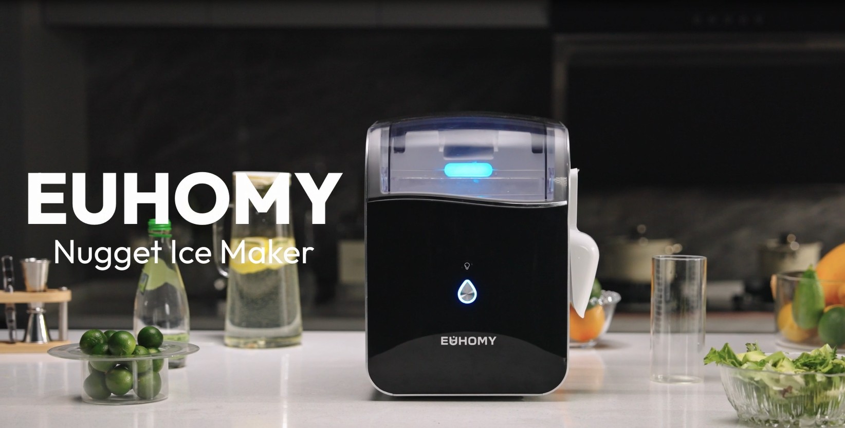 thumbnail video image 2 of EUHOMY Countertop Nugget Ice Maker, 40 lbs/24H, Self-Cleaning, Smart App, Chewable Ice, Black, 2 of 12