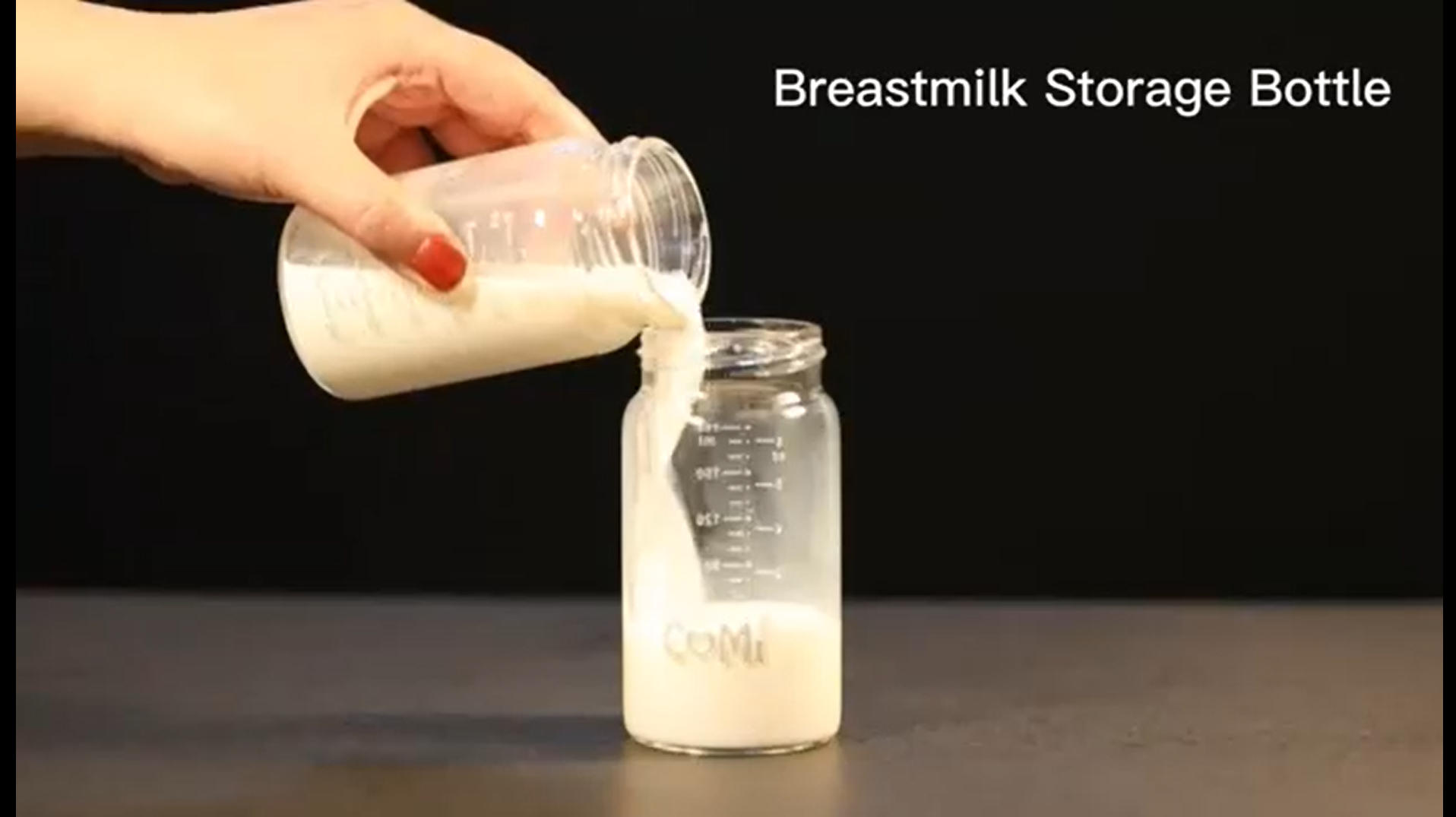 thumbnail video image 2 of Wide Neck Baby Bottle,Glass Breastmilk Storage Pump Bottles,6oz,BPA Free,4 Gray Lids, 2 of 7