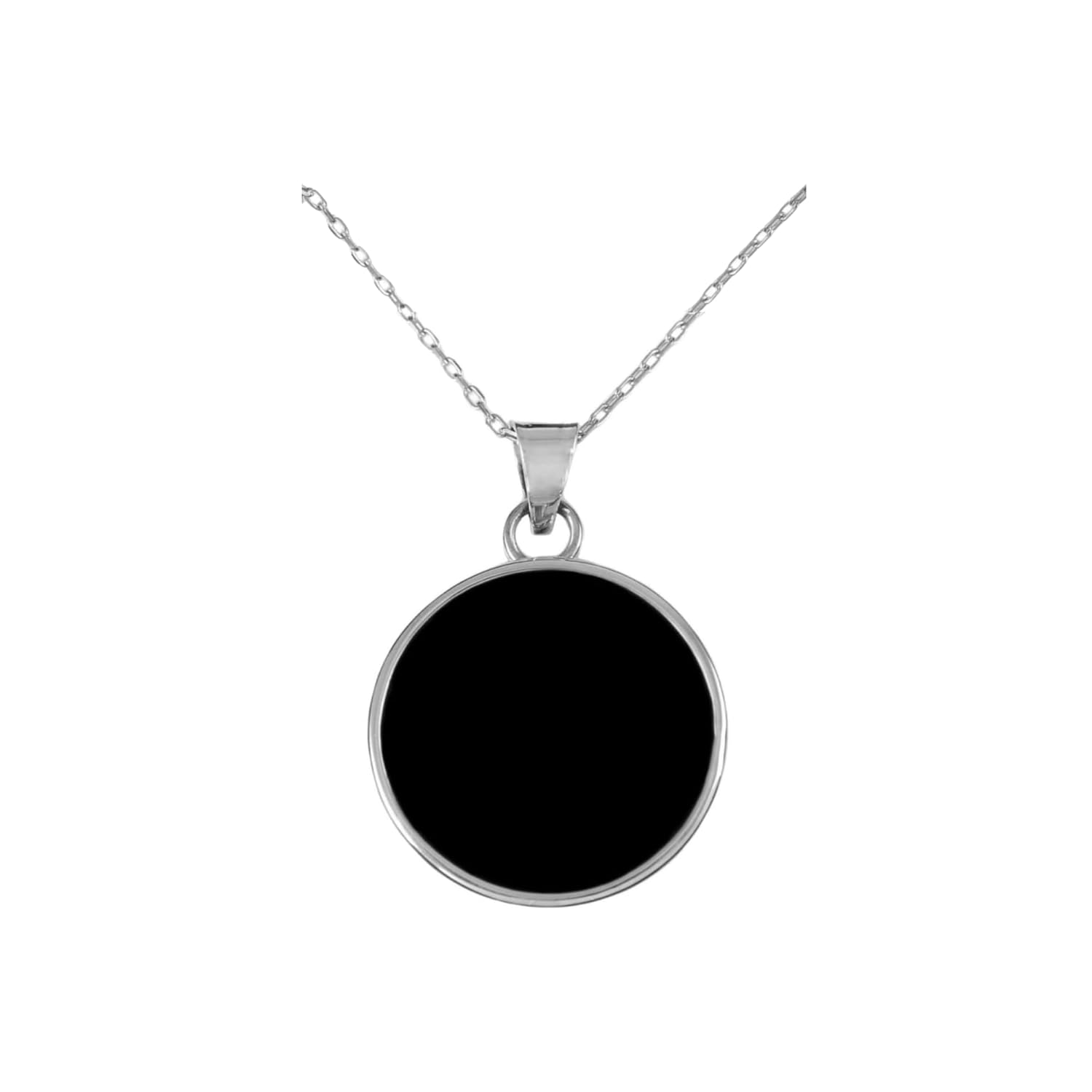 thumbnail video image 2 of 925 Sterling Silver Round Flat Black Onyx 25mm Pendant Necklace, 18+2 Inch, 2 of 10