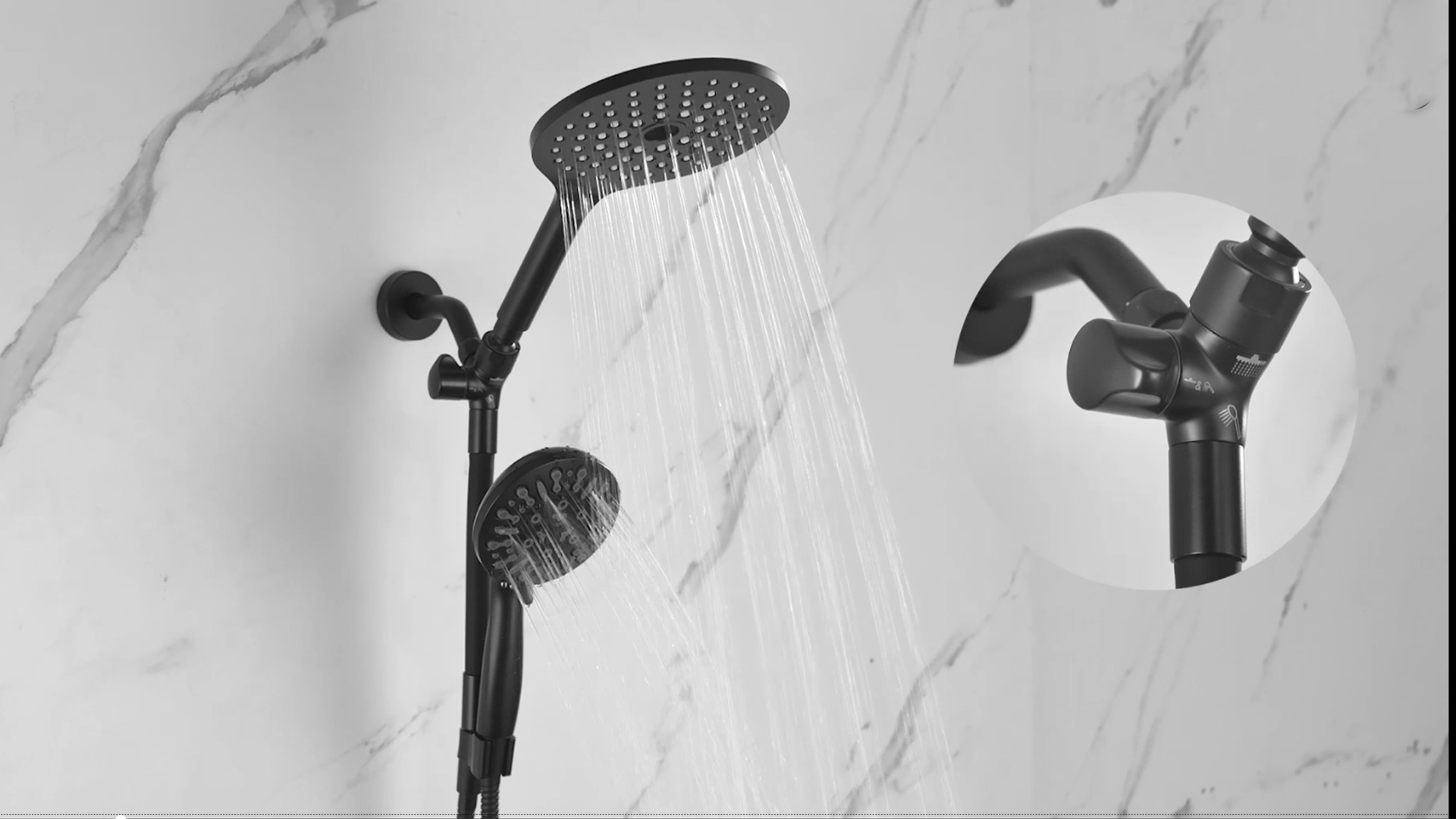 thumbnail video image 2 of KAIYING Dual Shower Heads with Handheld Spray Combo, 9-Mode Handheld, High Pressure Rain Showerhead, 79-Inch Hose (Matte Black), 2 of 9