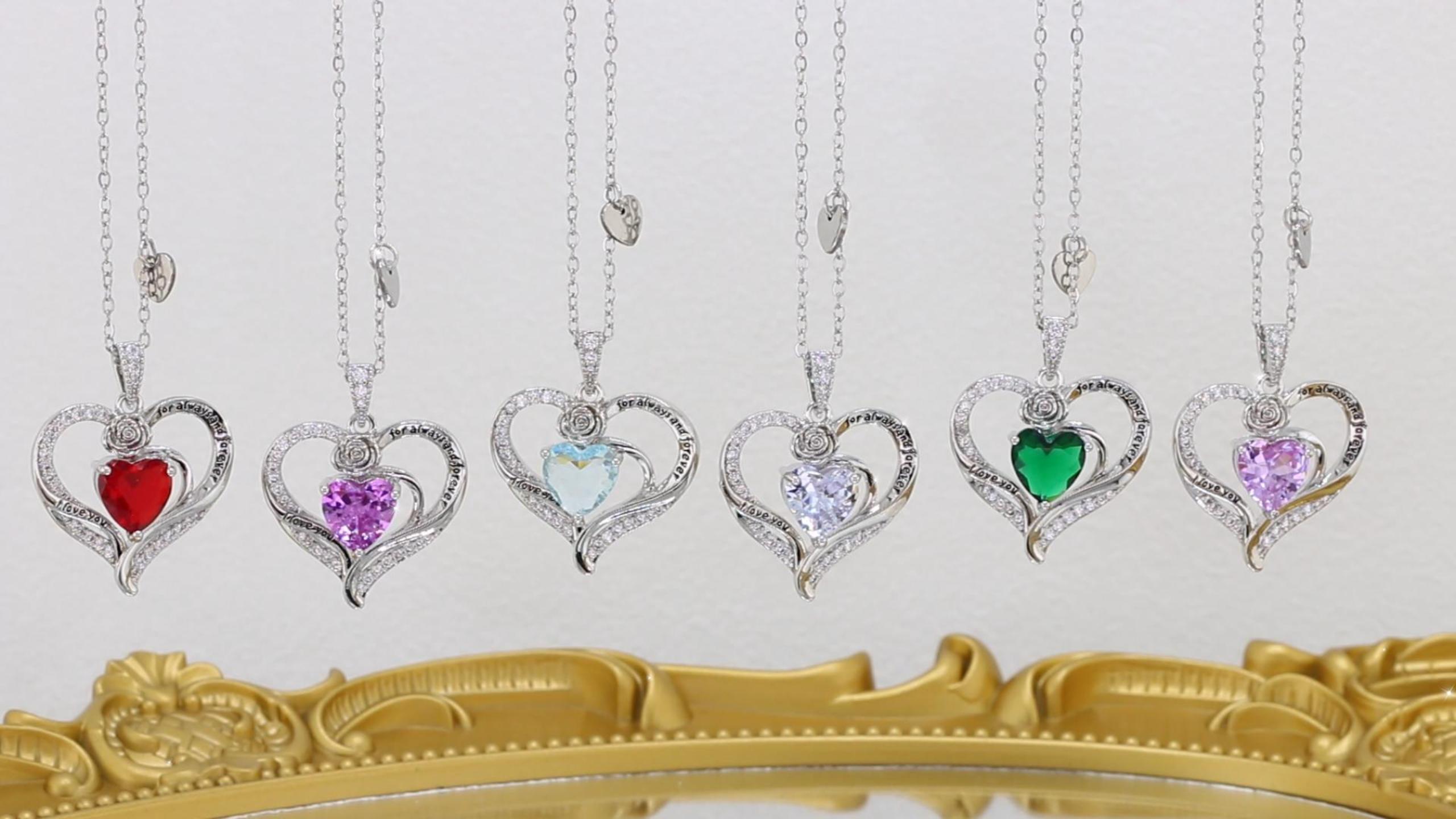 thumbnail video image 2 of Lysro Love Pendant Necklace for Women ，Personalized Birthstone Zirconia Jewelry, Rose Tree Trunk Heart Design, Gift for Mom Wife Daughter, 2 of 6