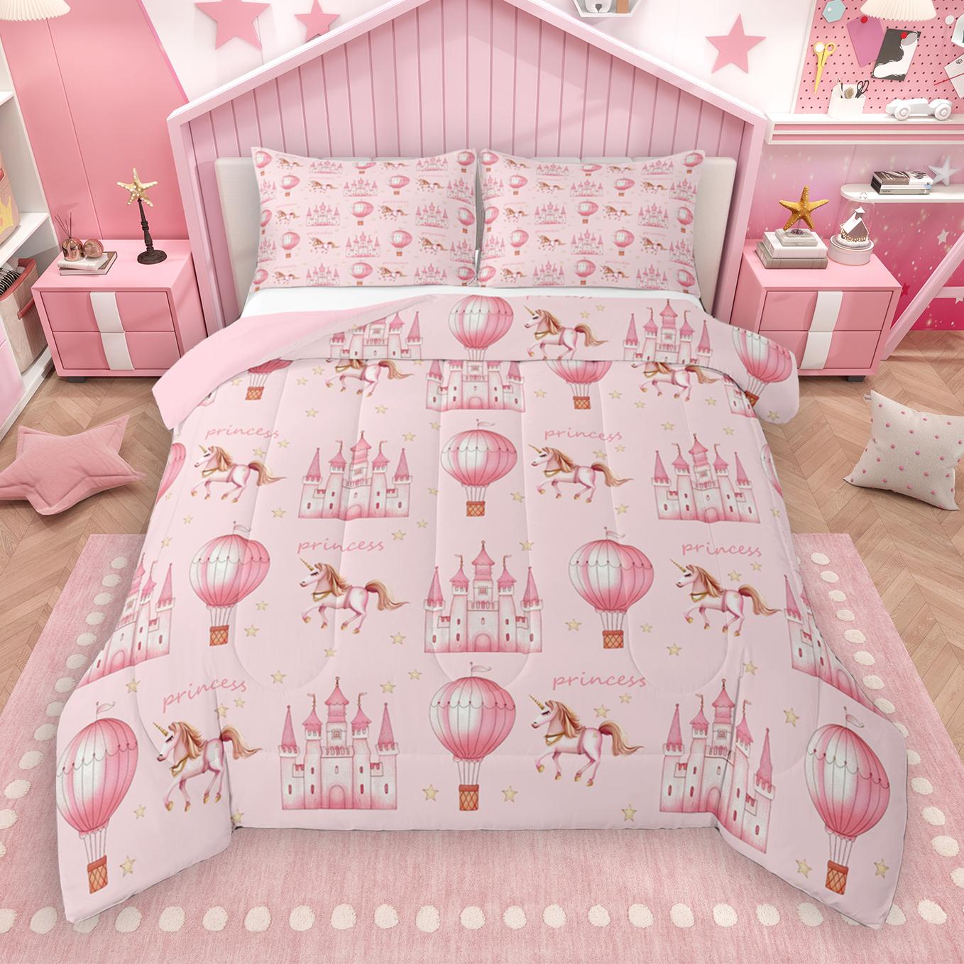 thumbnail video image 2 of Manfei Princess Castle Bedding Comforter Set,Fairy Tale Theme Twin Comforter Sets,Romantic Flower Pink White Bedding Set For Gir Kids,Ultra Soft Home Decor Reversible,2 Pieces, 2 of 9